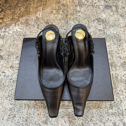 YSL Anne-Marie Slingback 8cm Black Sheepskin 637227
