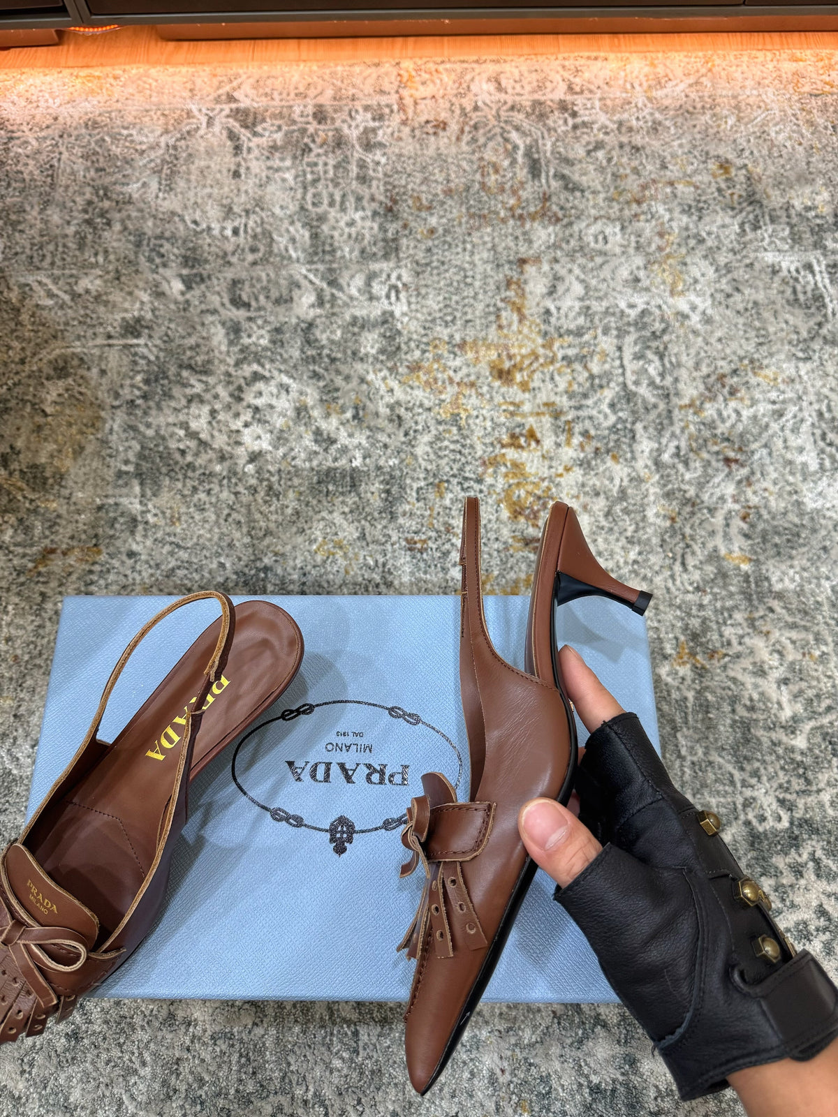 Prada 26s Slingback 6cm Coffee Cowhide 804086