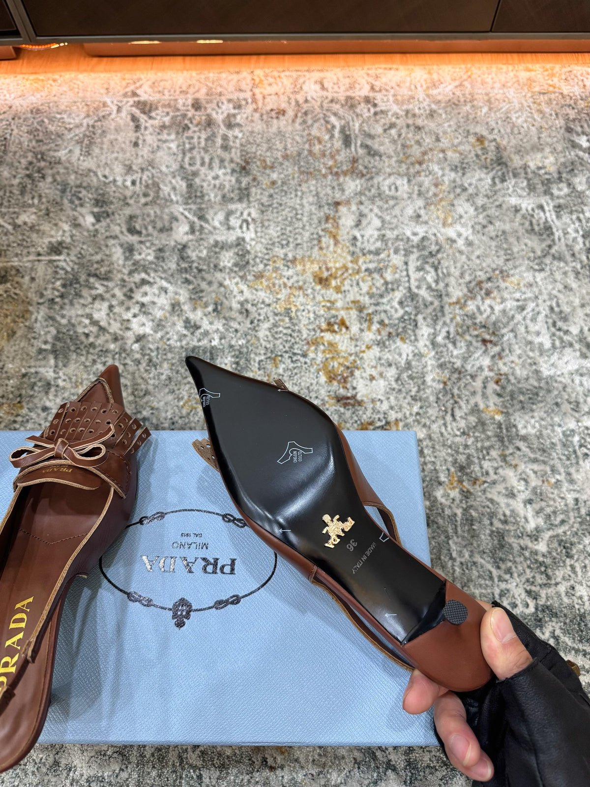 Prada 26s Slingback 6cm Coffee Cowhide 804086