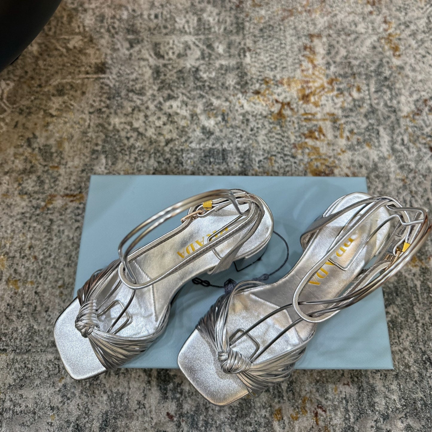 Prada Heeled Sandals 7cm Sliver Leather 804099