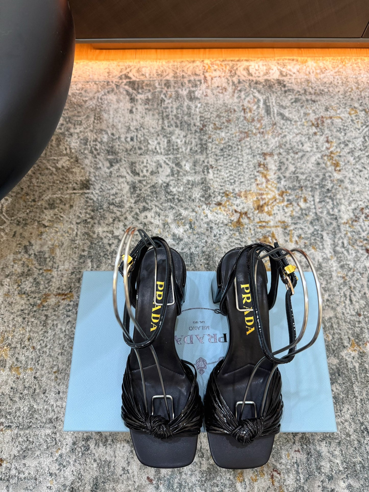 Prada Heeled Sandals 7cm Black Patent Leather 804100