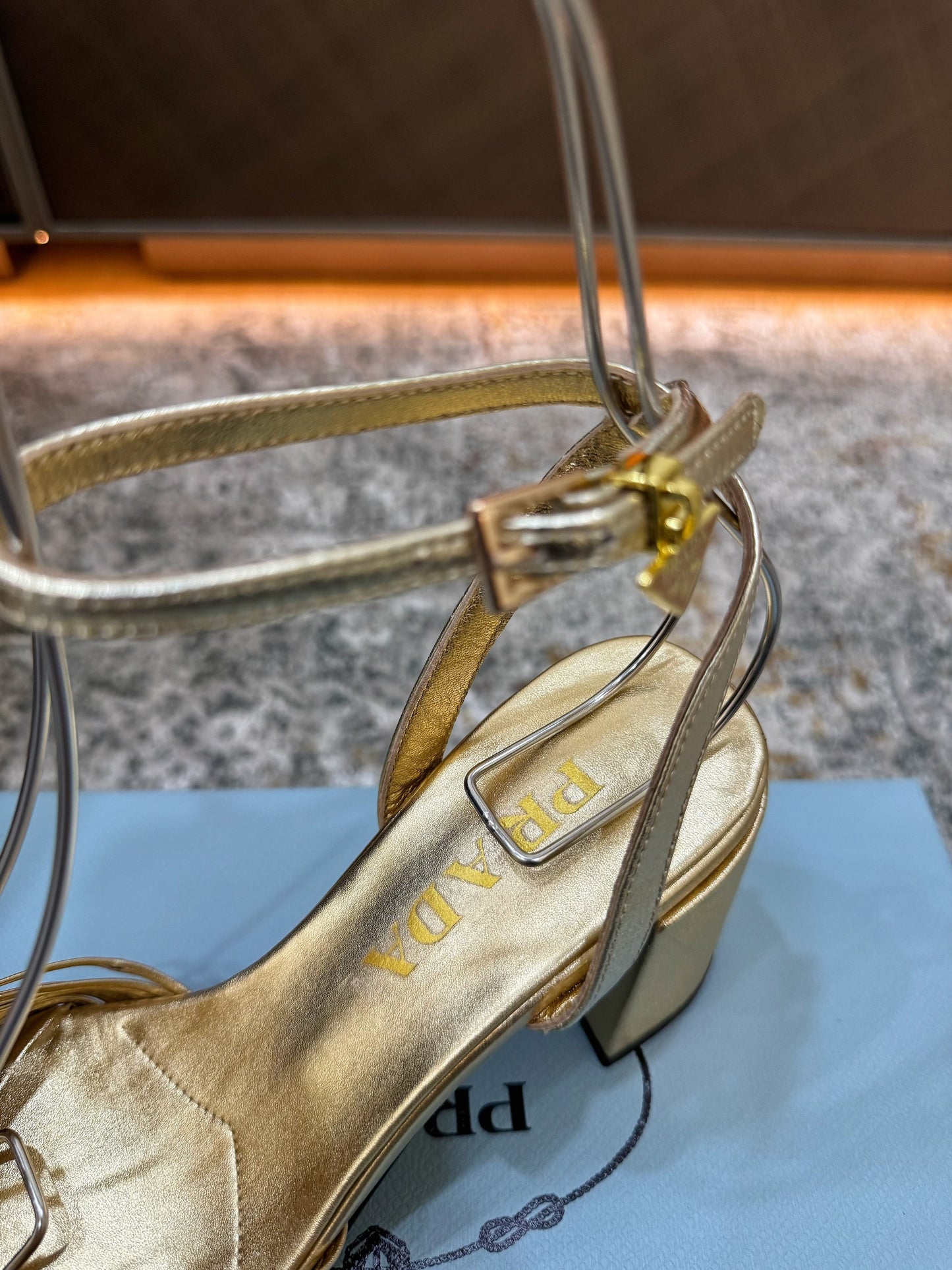 Prada Heeled Sandals 7cm Gold Leather 804101