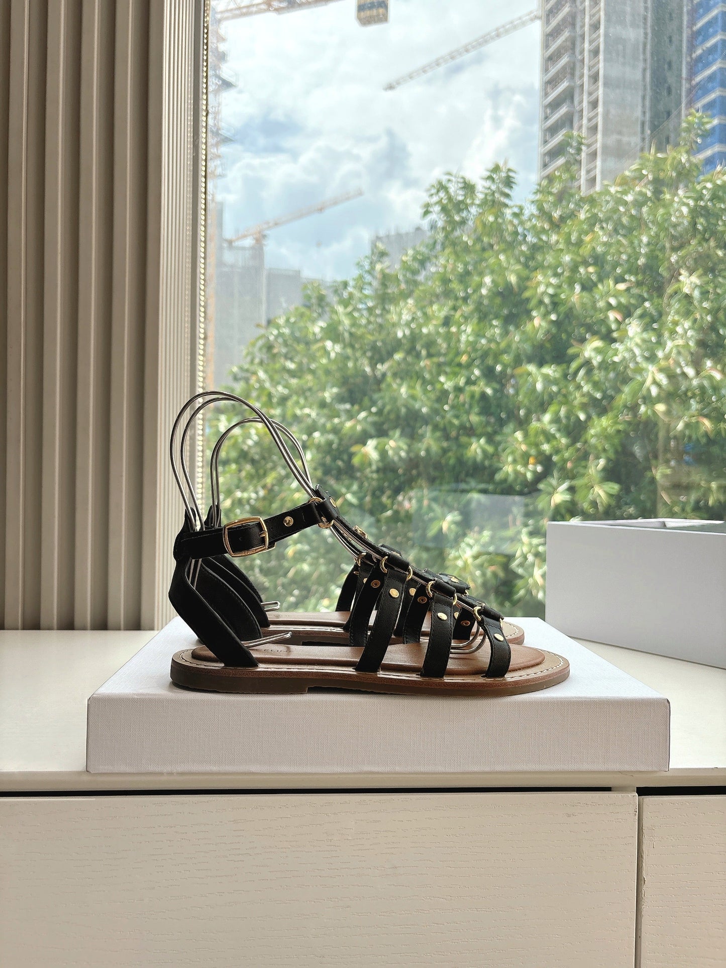 CL Lympia Gladiator Sandal In Black Tan Calfskin 319897