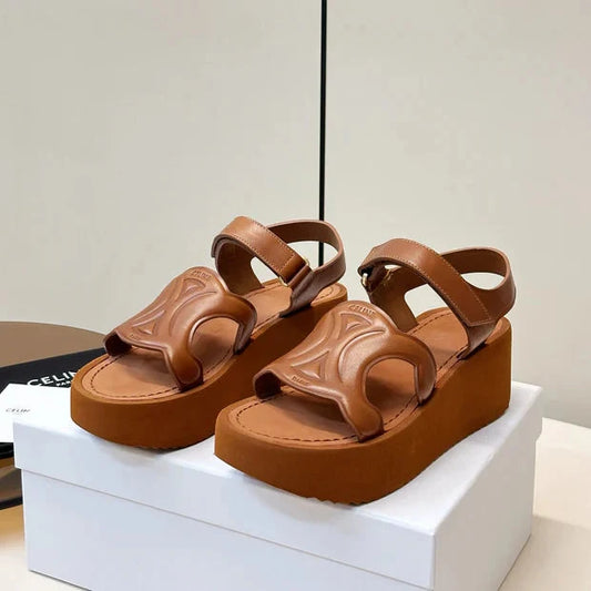 Celine 26 Triomphe Platform Sandals Sheepskin 771077