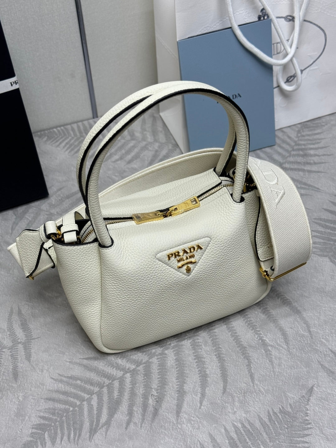 Prada Small Bag 23cm White Grain Leather GHW