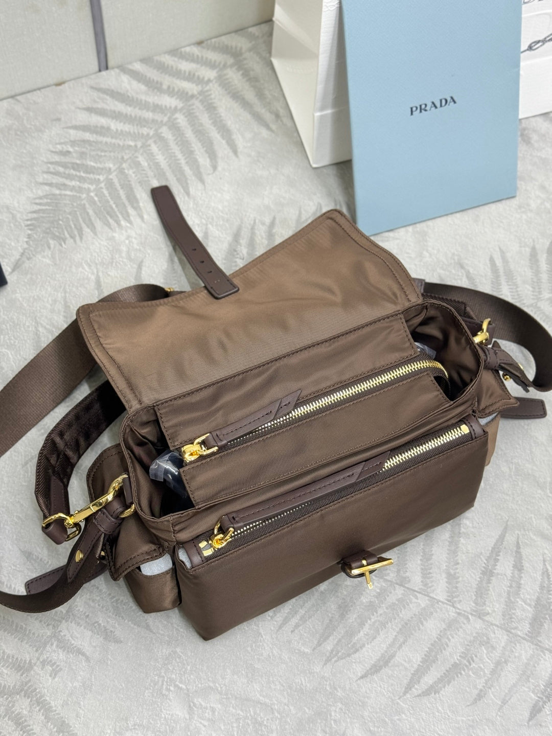 Pra Explore Medium Shoulder Bag With Flap Brown Nylon 294025