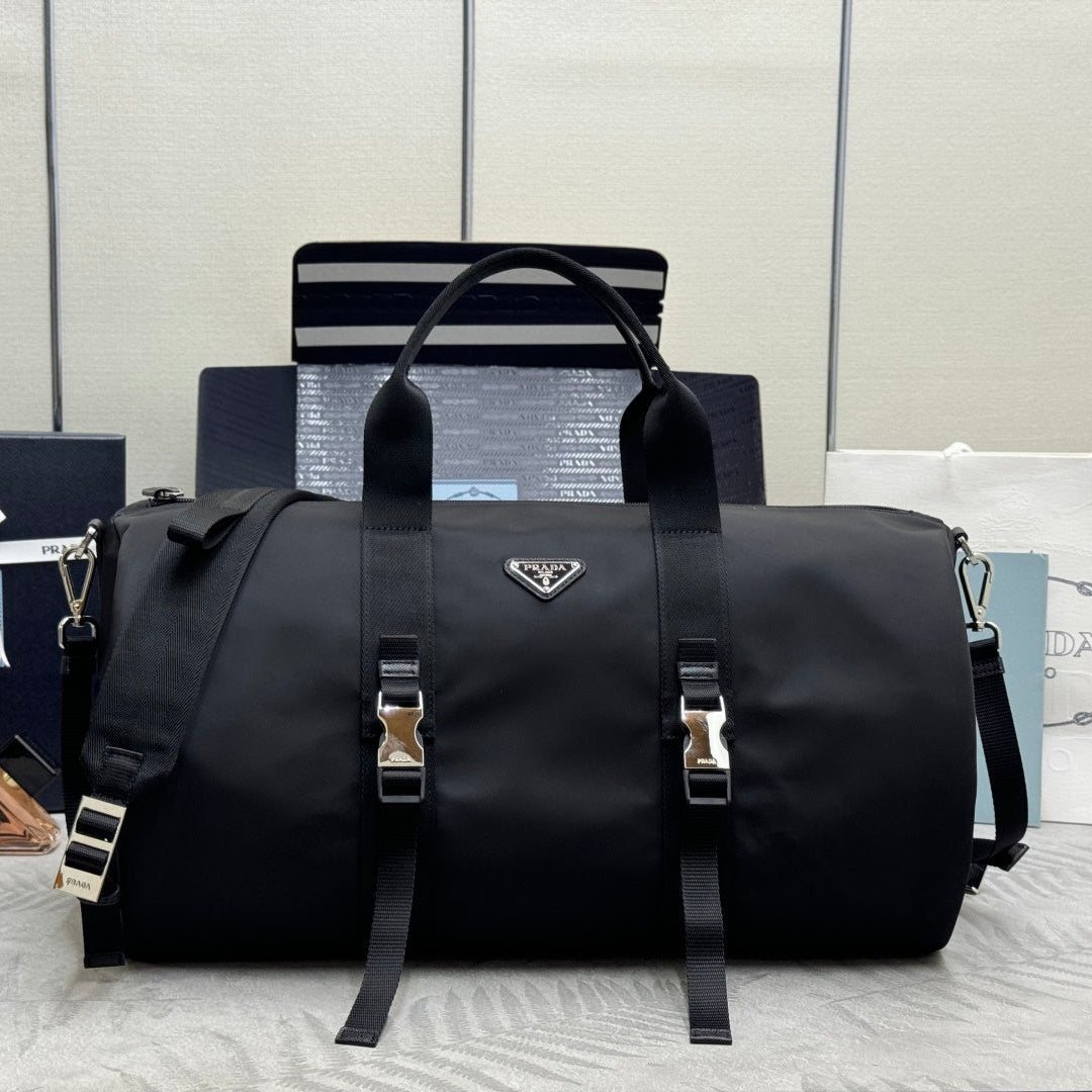 Pra Duffle Bag Black Re-Nylon Saffiano Leather