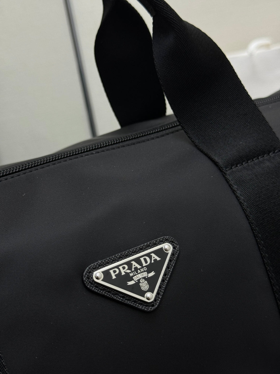 Pra Duffle Bag Black Re-Nylon Saffiano Leather