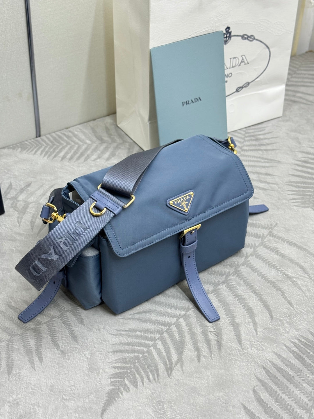 Pra Explore Medium Shoulder Bag With Flap Blue Nylon 294043