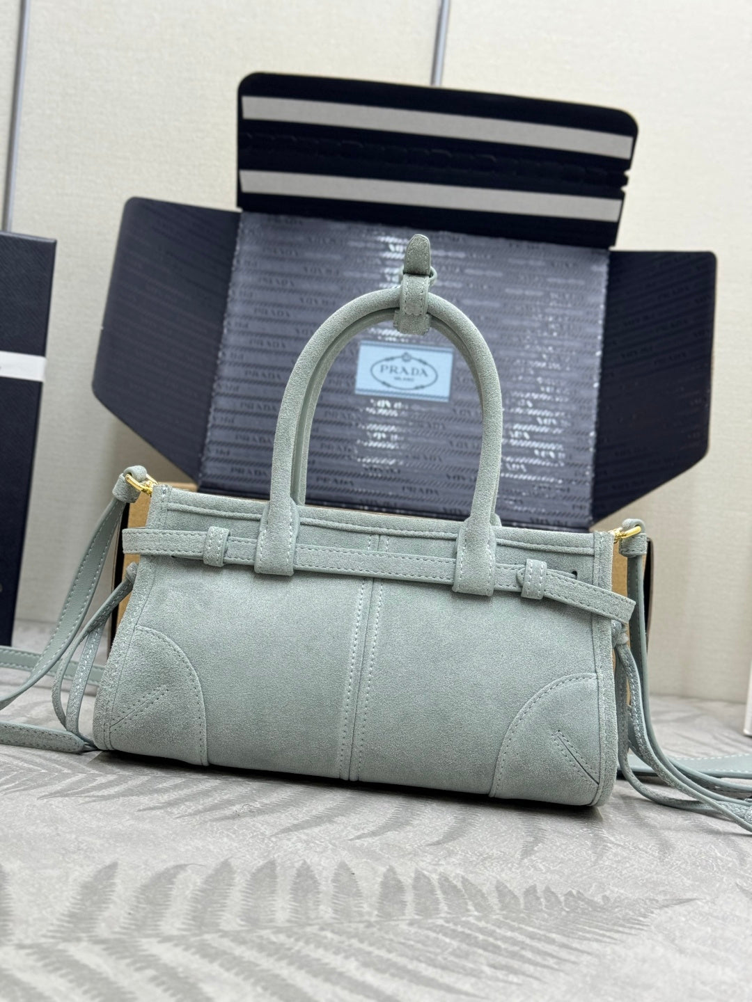 Pra Bonnie Bag 24cm Light Stale Blue Suede Leather 293794