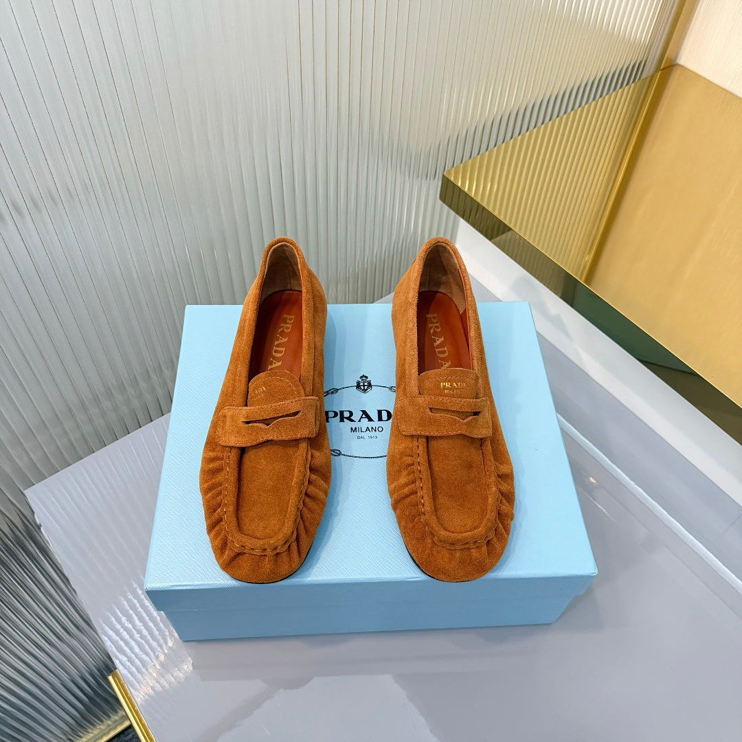 Prada 26s Loafer Tan Brown Suede Leather 837702