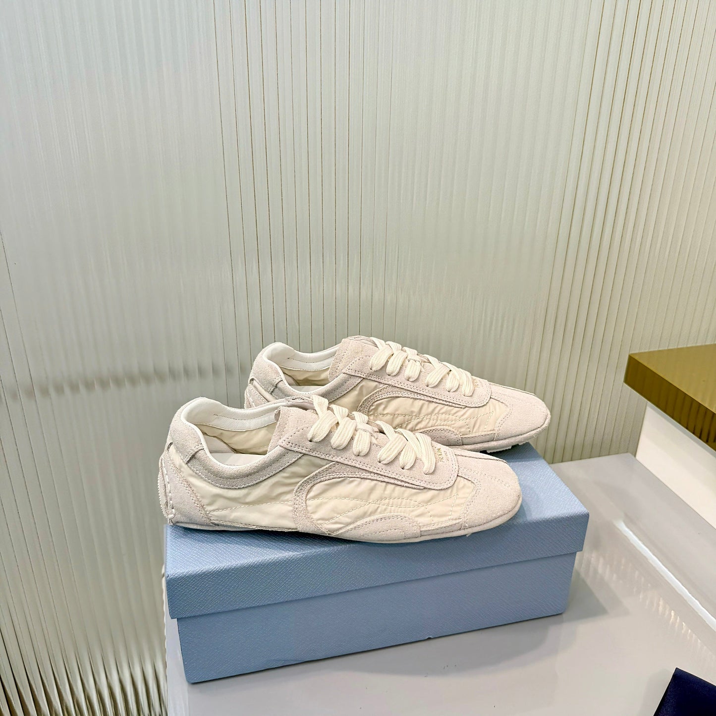 Prada Montecarlo Sneakers Grey Cream Re Nylon Suede 715030