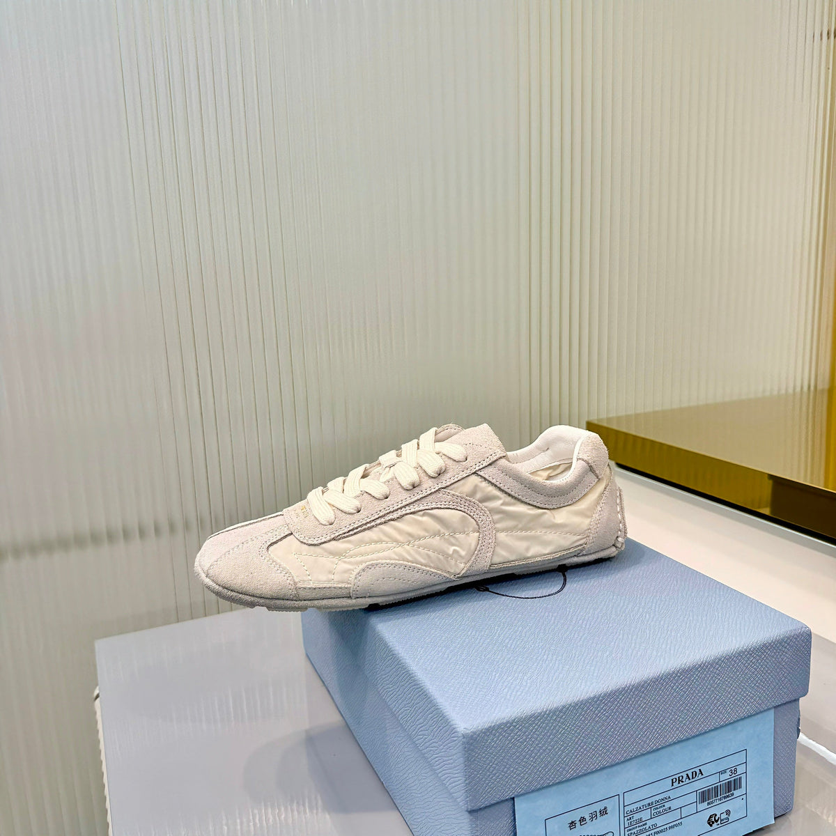 Prada Montecarlo Sneakers Grey Cream Re Nylon Suede 715030