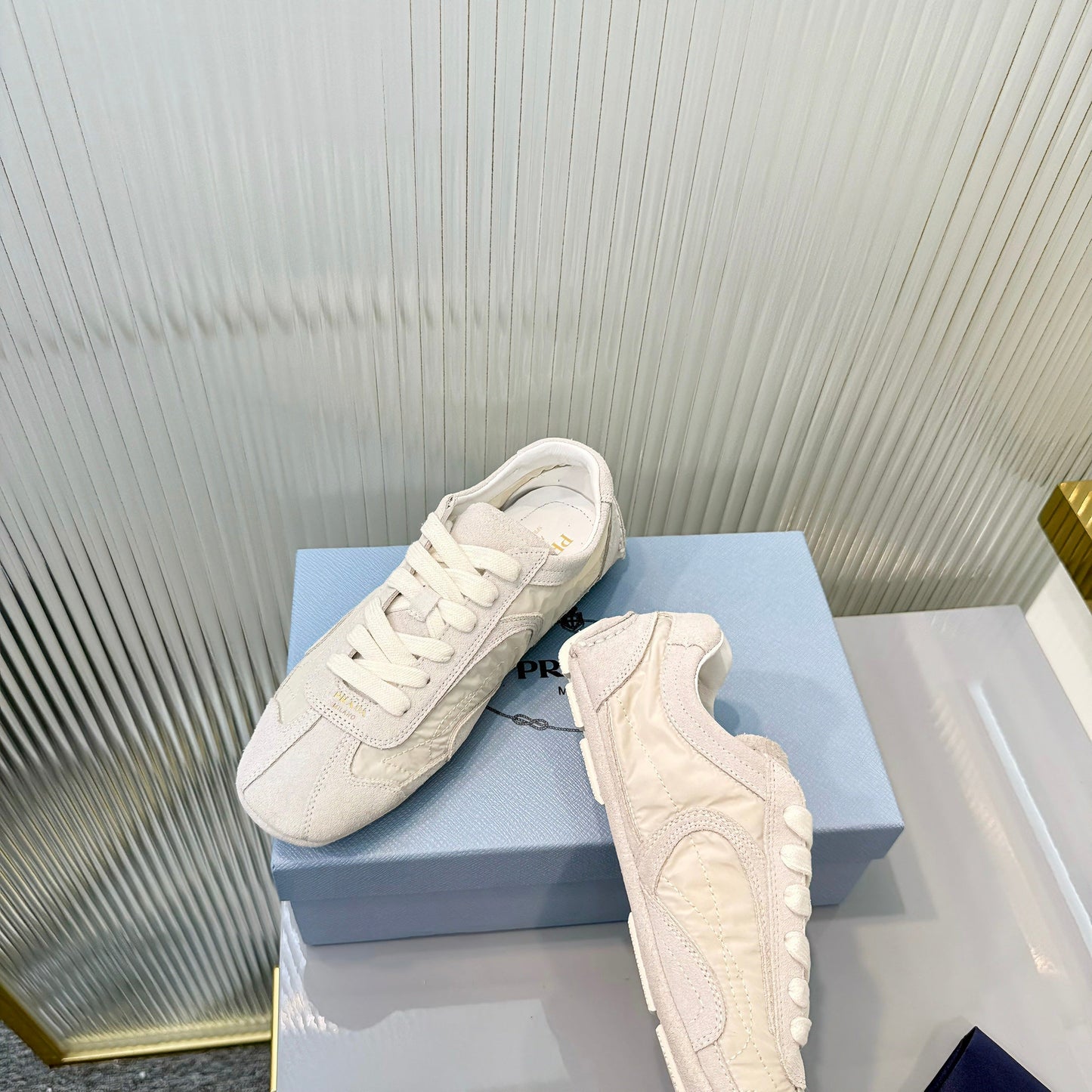 Prada Montecarlo Sneakers Grey Cream Re Nylon Suede 715030