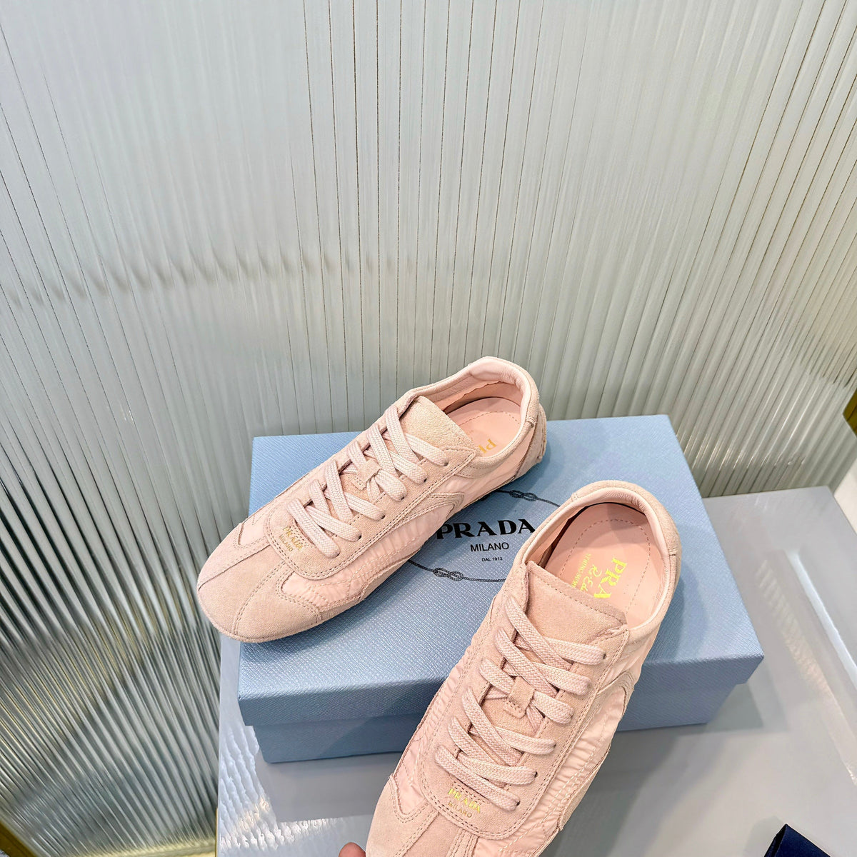 Prada Montecarlo Sneakers Light Pink Re Nylon Suede 715031