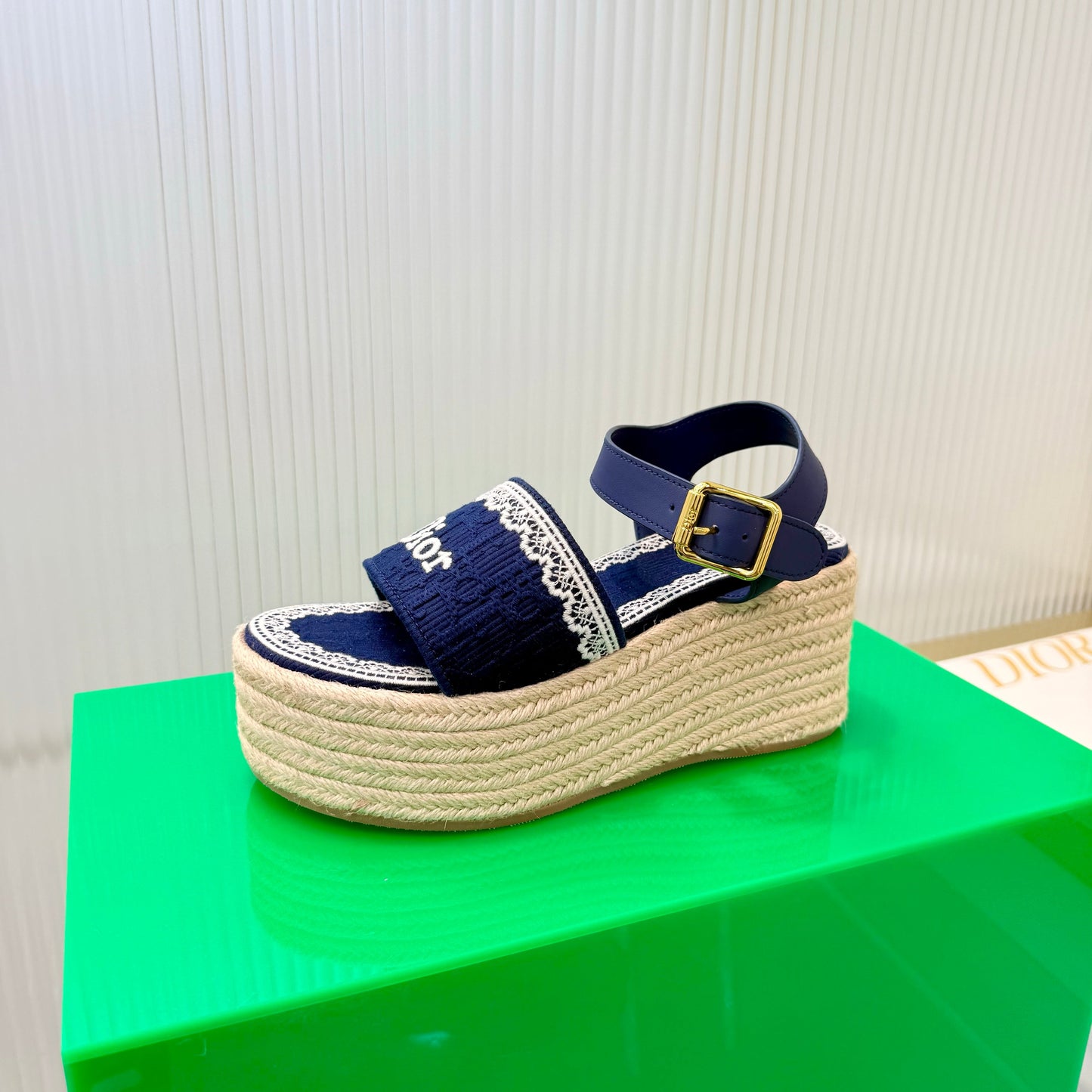 CD Dentelle Wedge Sandals Dark Blue Cotton 832466