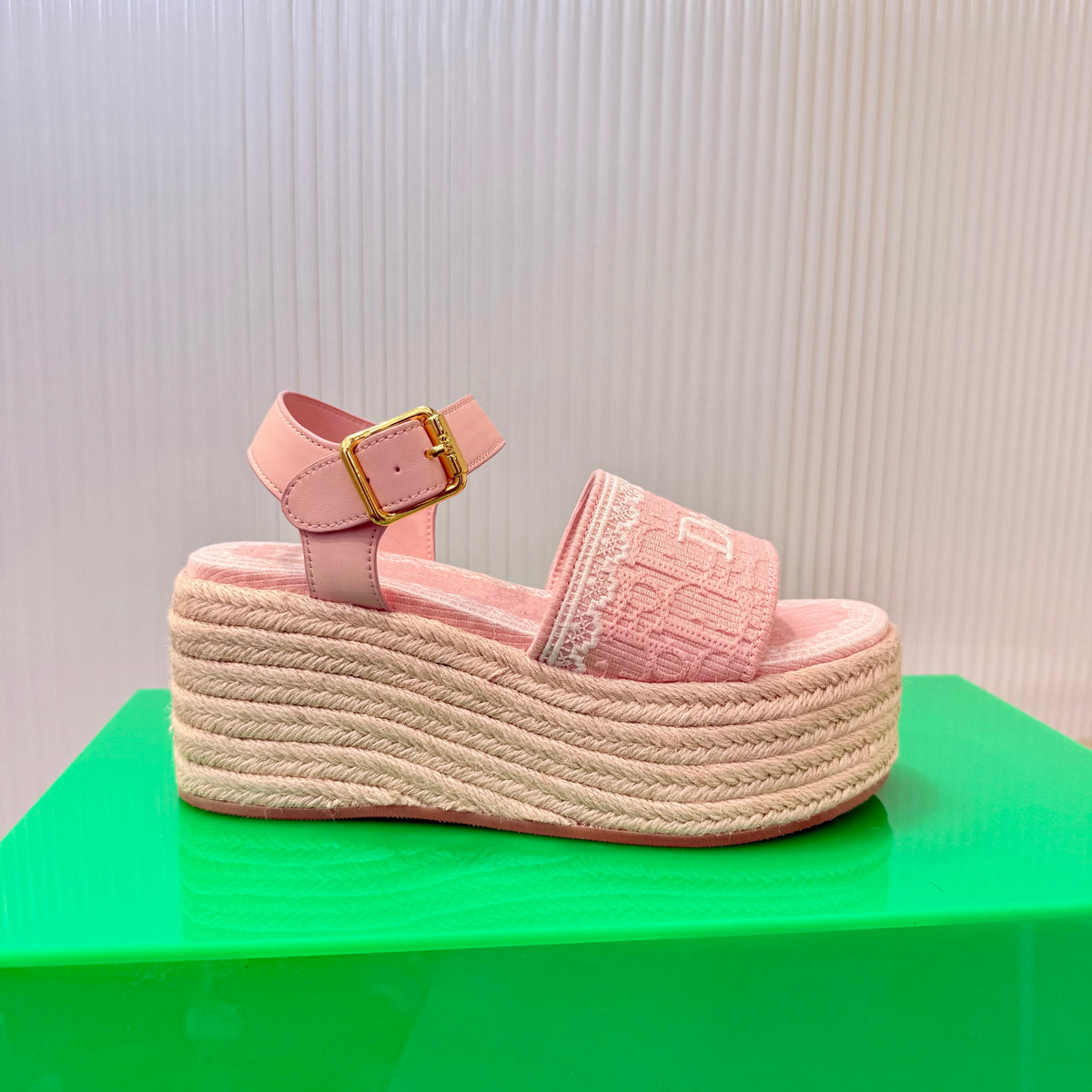 CD Dentelle Wedge Sandals Light Pink Cotton 832469