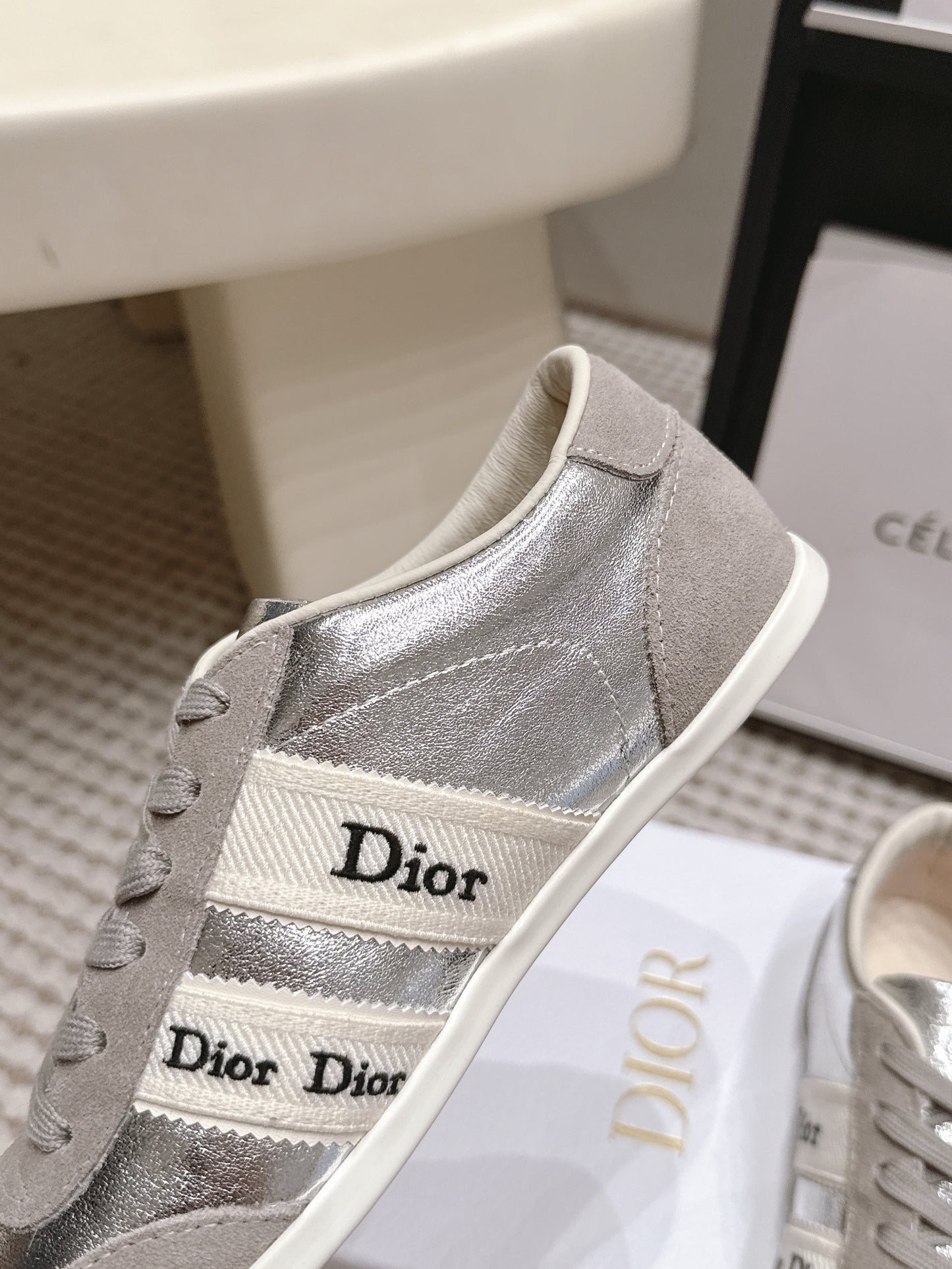 CD Ribbon Sneaker Sliver Suede Leather  930297