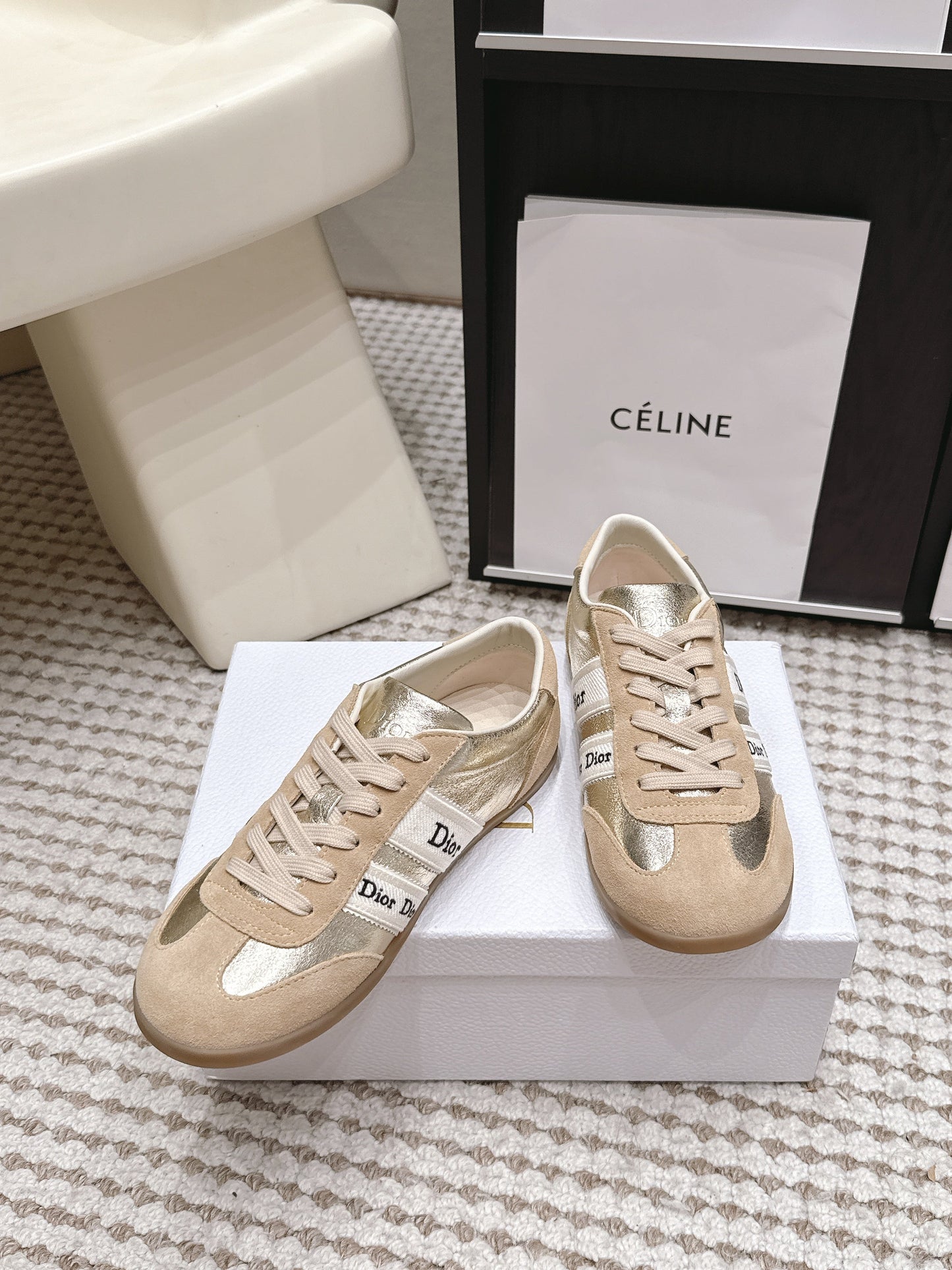 CD Ribbon Sneaker Sliver Khaki Suede Leather  930298