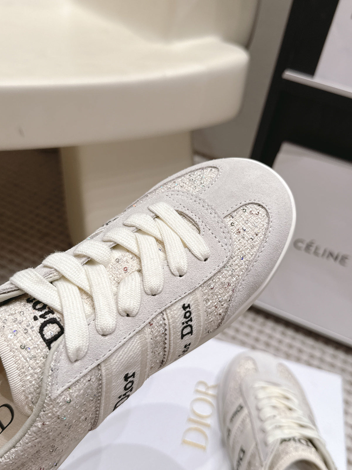 CD Ribbon Sneaker White Tweed Suede 930299
