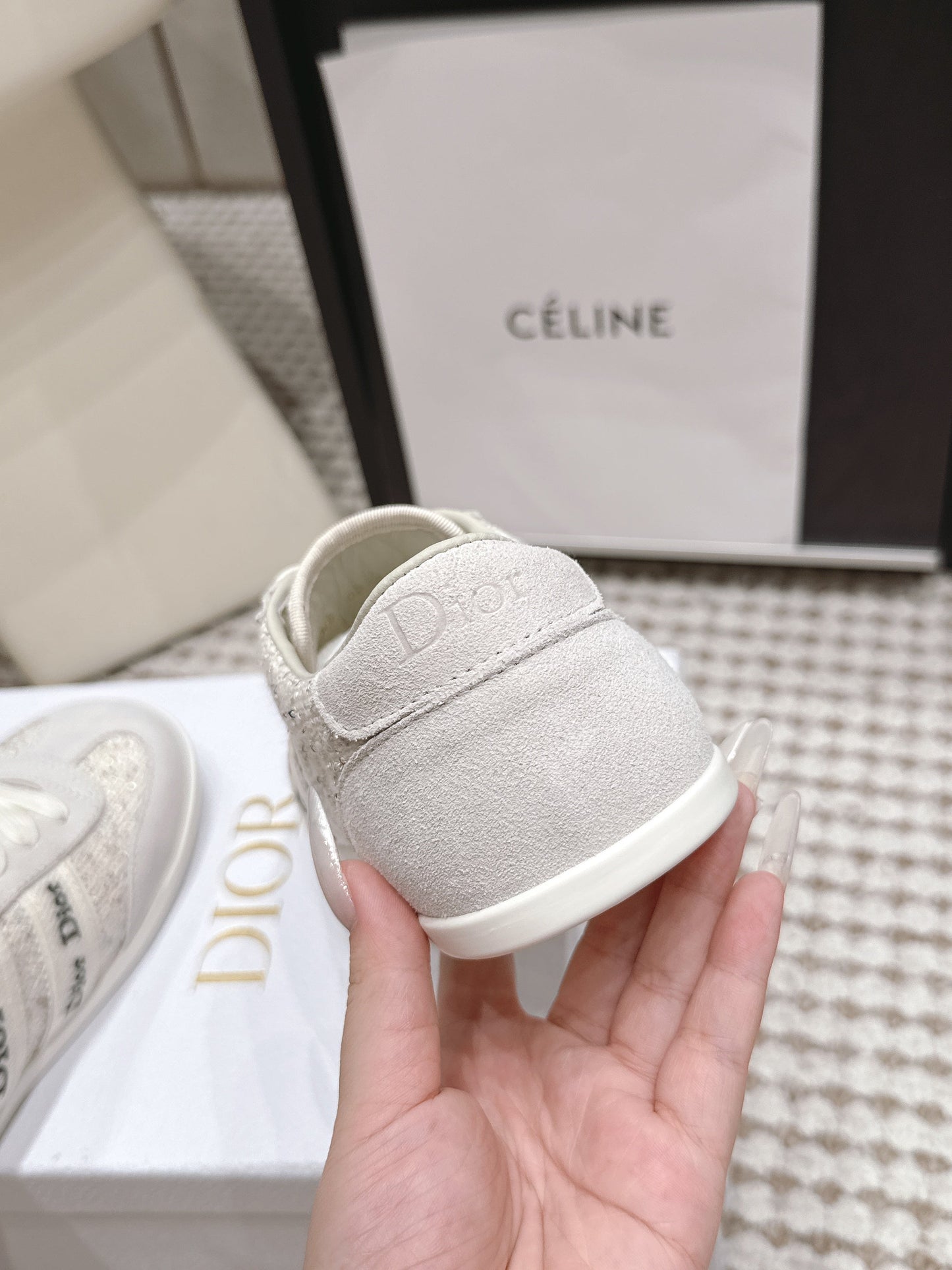 CD Ribbon Sneaker White Tweed Suede 930299