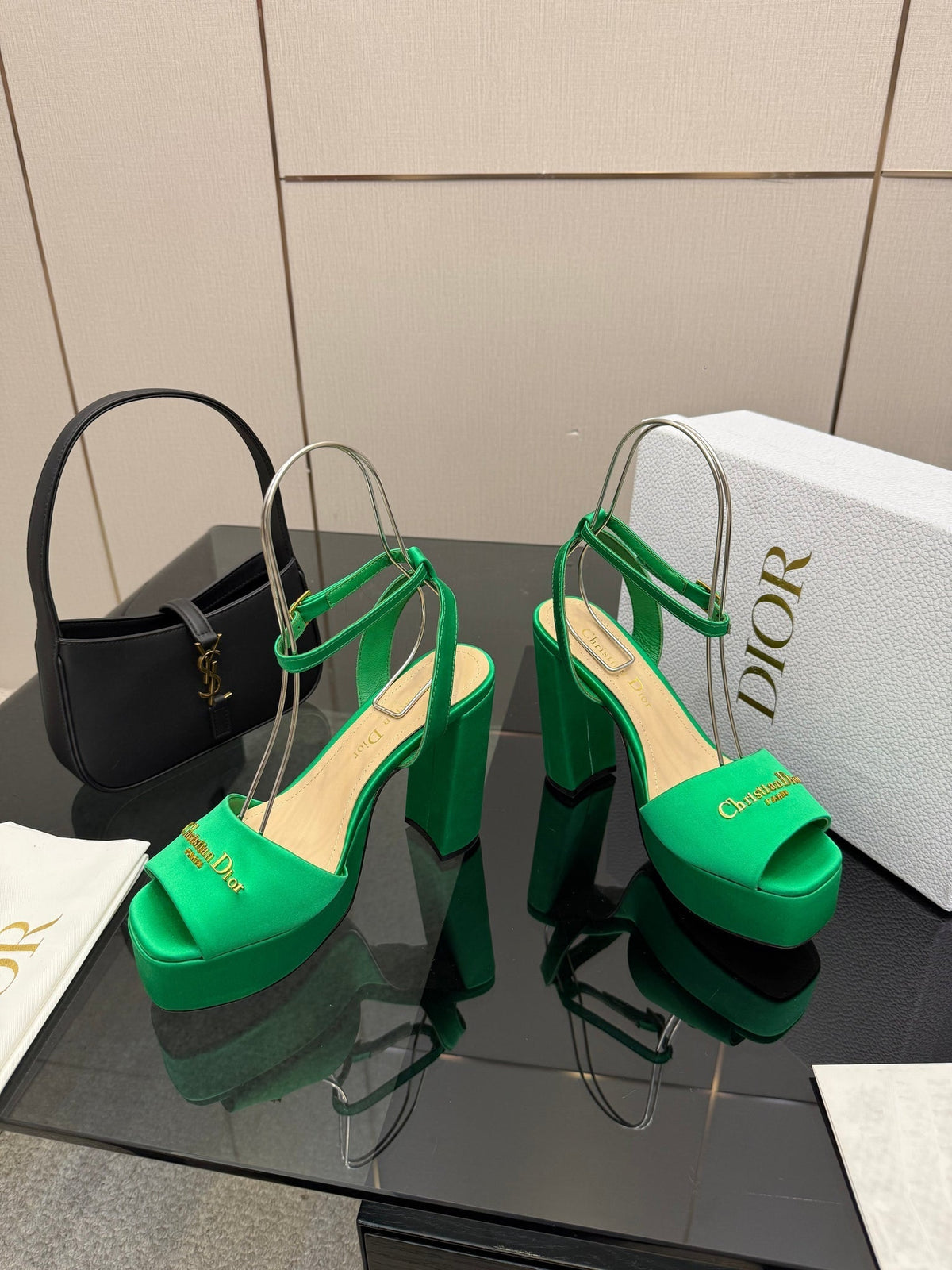 CD 26s High Heel Sandals 120 Mm In Green Satin