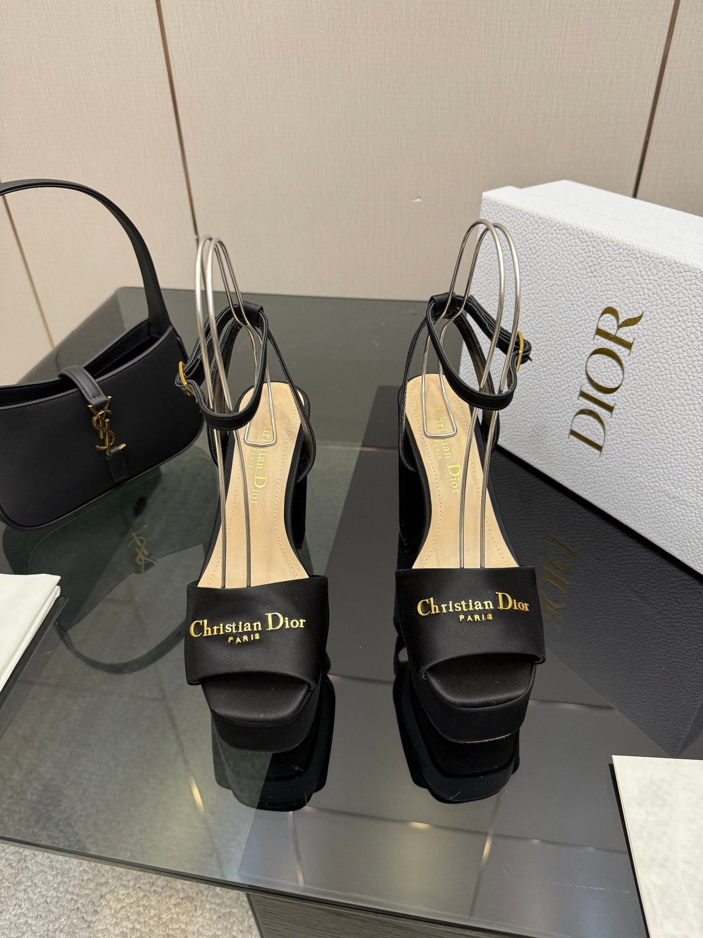 CD 26s High Heel Sandals 120mm Black Satin