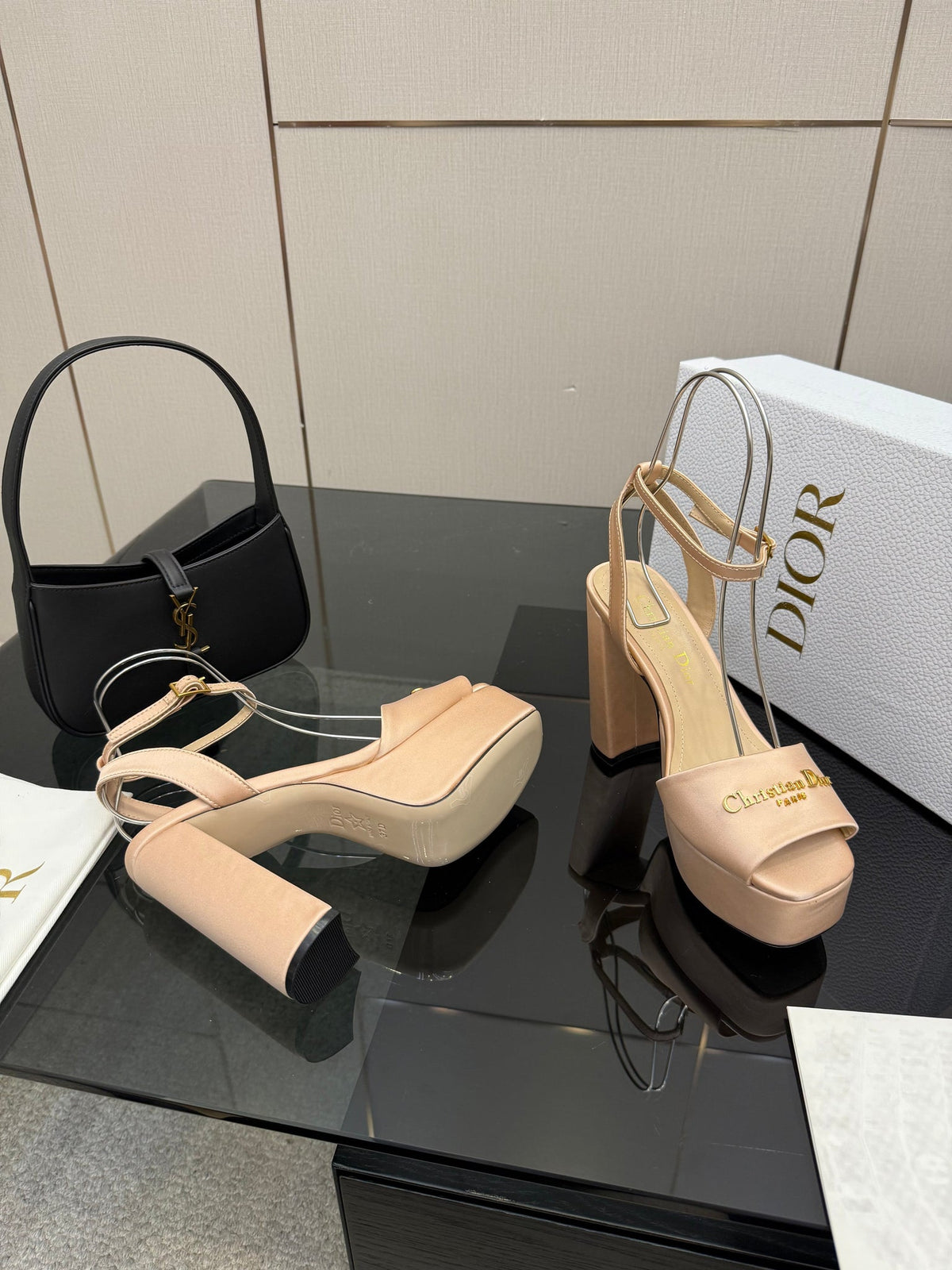 CD 26s High Heel Sandals 120mm Beige Satin