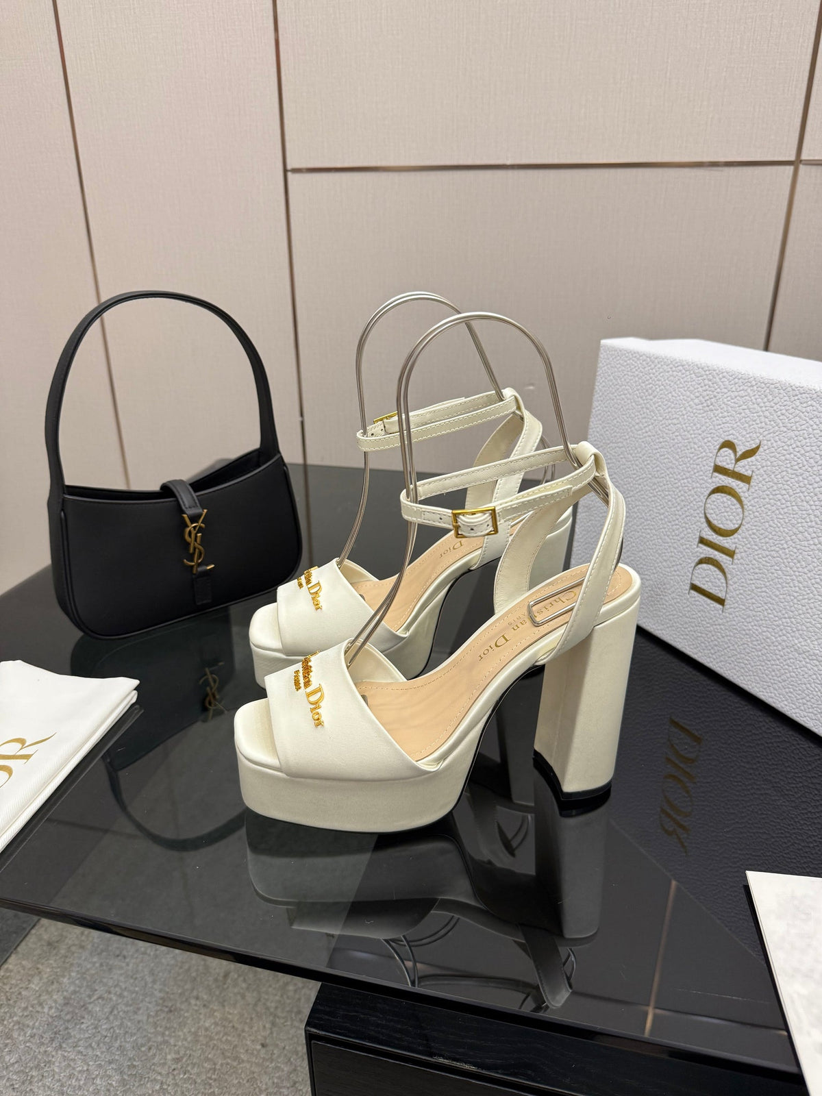 CD 26s High Heel Sandals 120mm White Satin