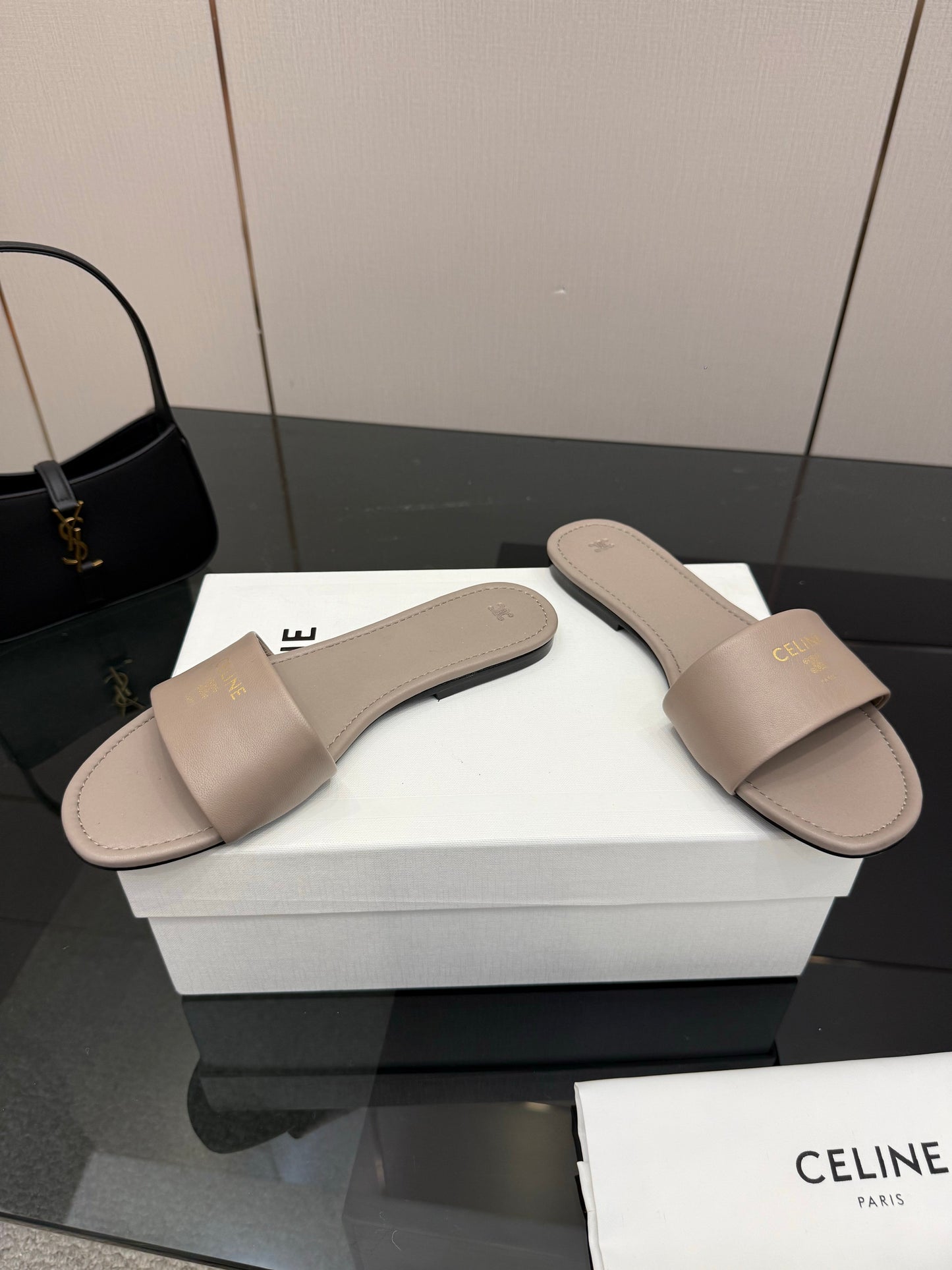 Celine Coast Mule Taupe Calfskin 725655