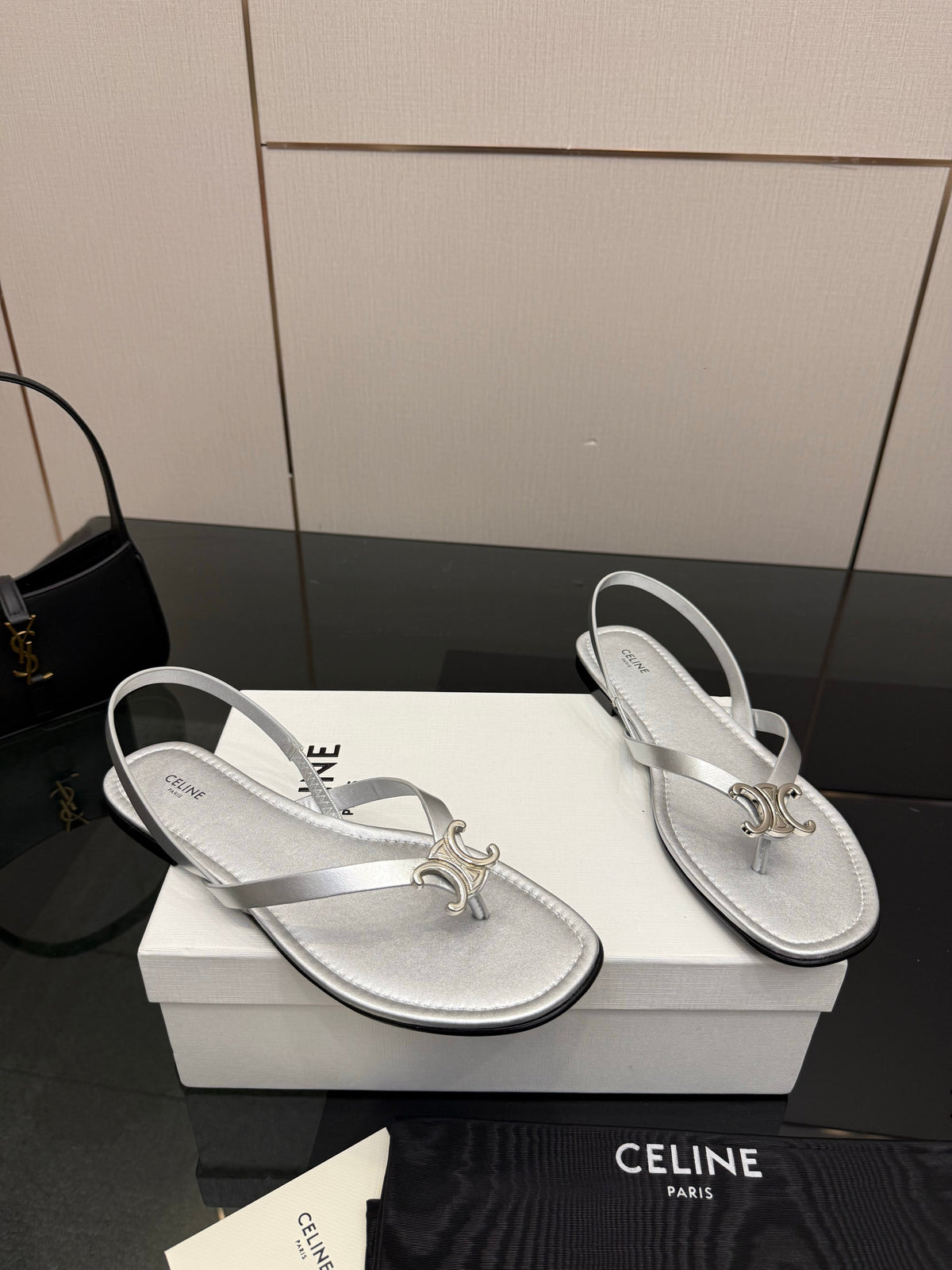 Celine Biki Sandal Sliver Calfskin 725674