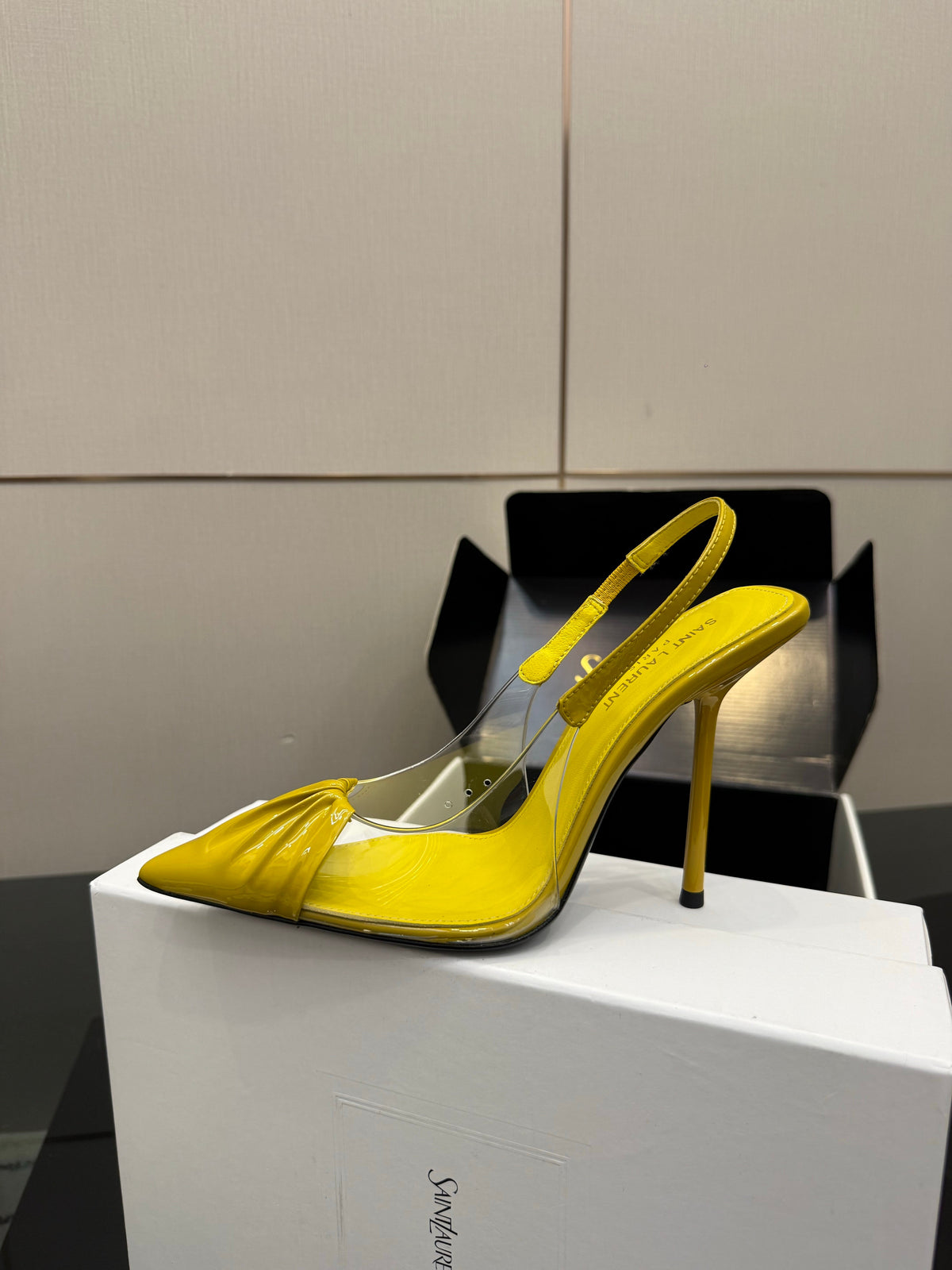 YSL Chica Slingback 10.5cm Yellow Leather 828241