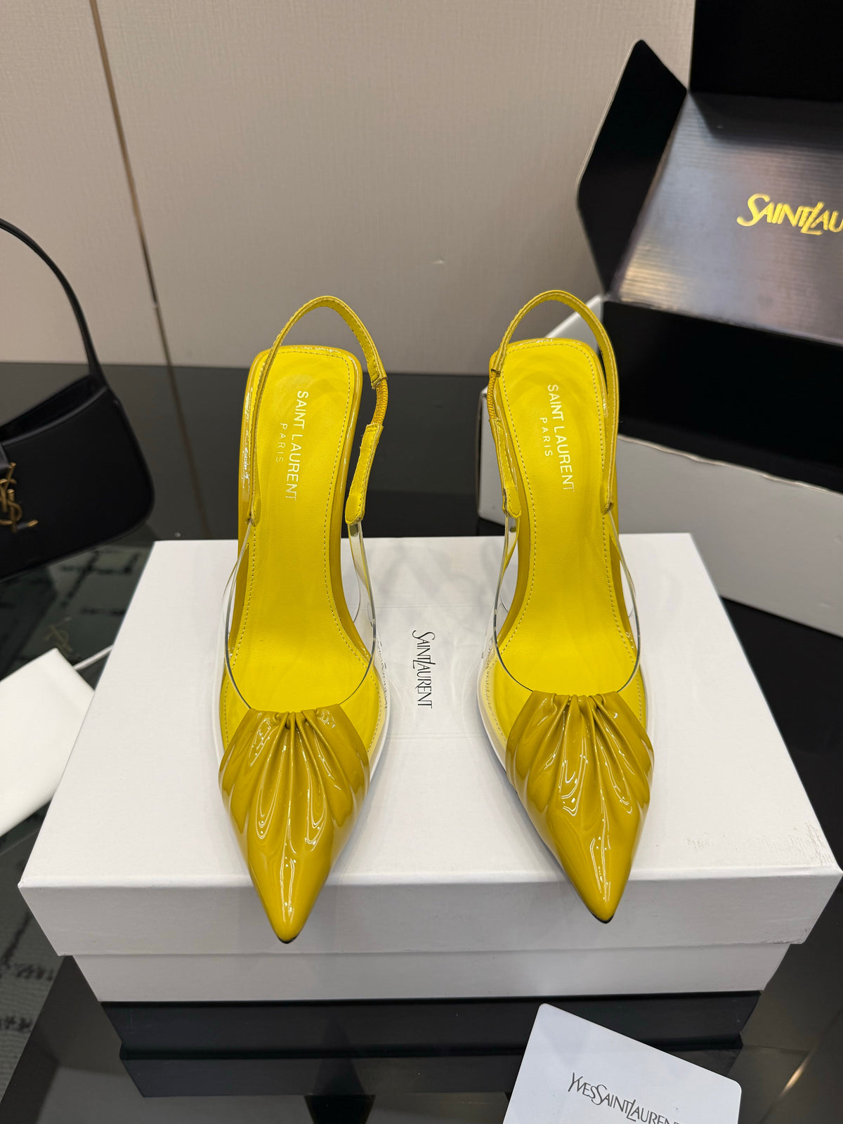 YSL Chica Slingback 10.5cm Yellow Leather 828241