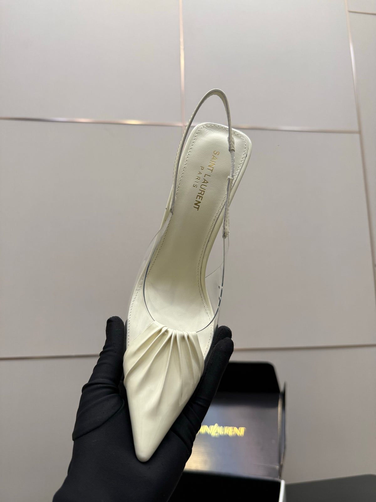 YSL Chica Slingback 10.5cm Cream Leather 828244