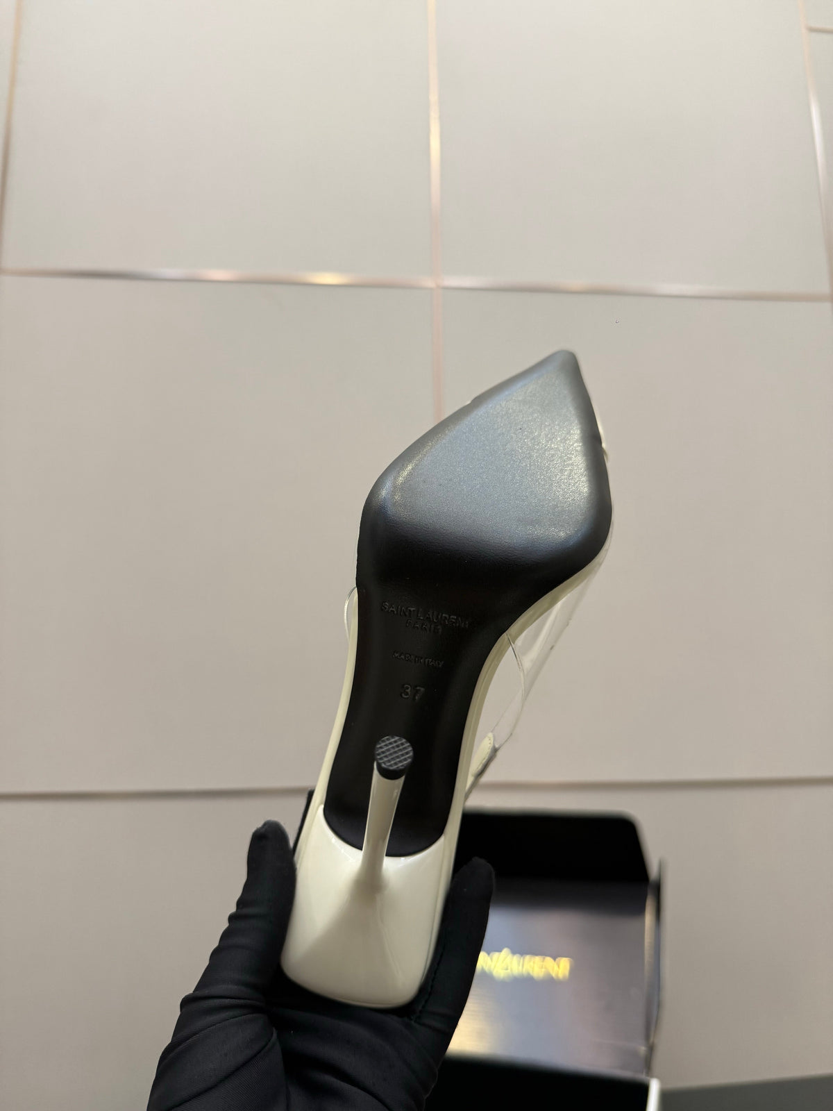 YSL Chica Slingback 10.5cm Cream Leather 828244