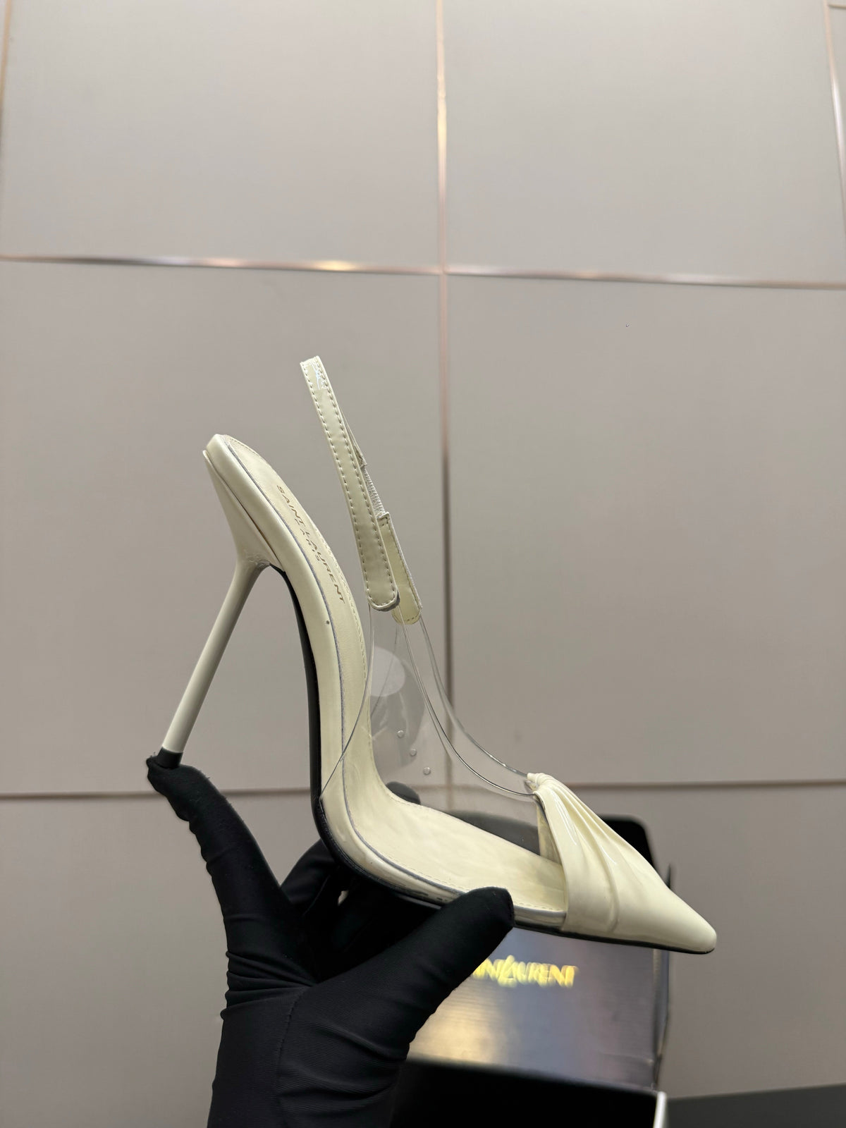 YSL Chica Slingback 10.5cm Cream Leather 828244