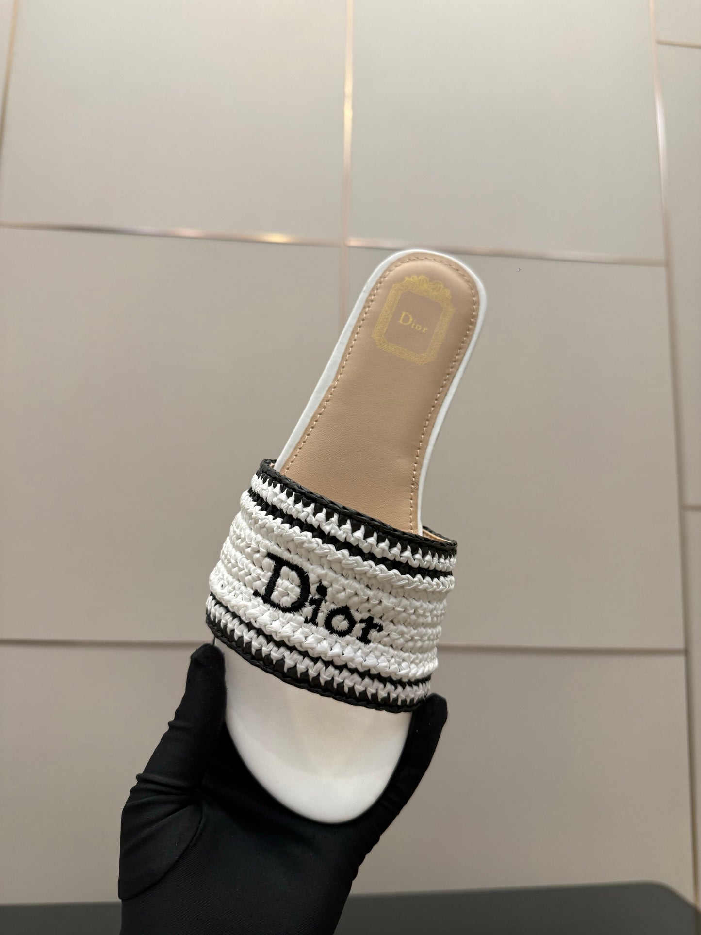 CD Dioriviera Woven Slides White Fabric Goatskin 828267