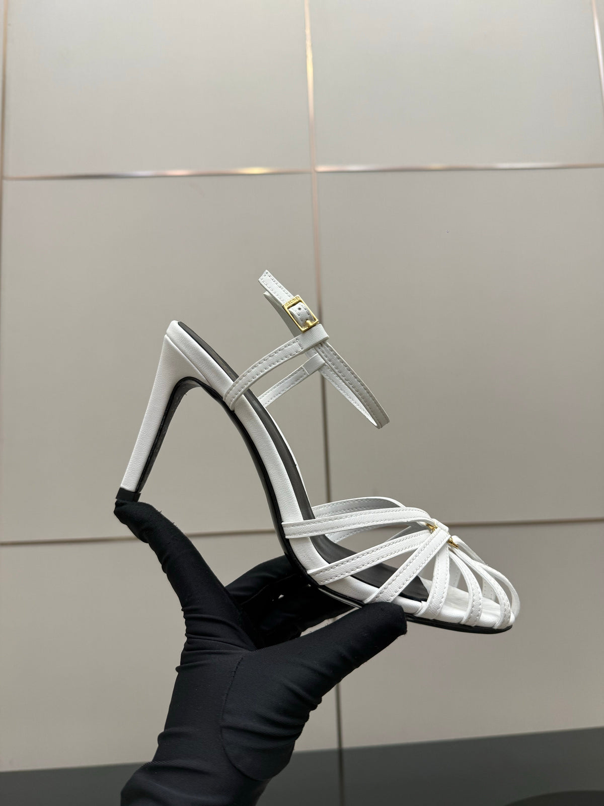 Celine 26s Sandal Triomphe 8.5cm White Lambskin 894266