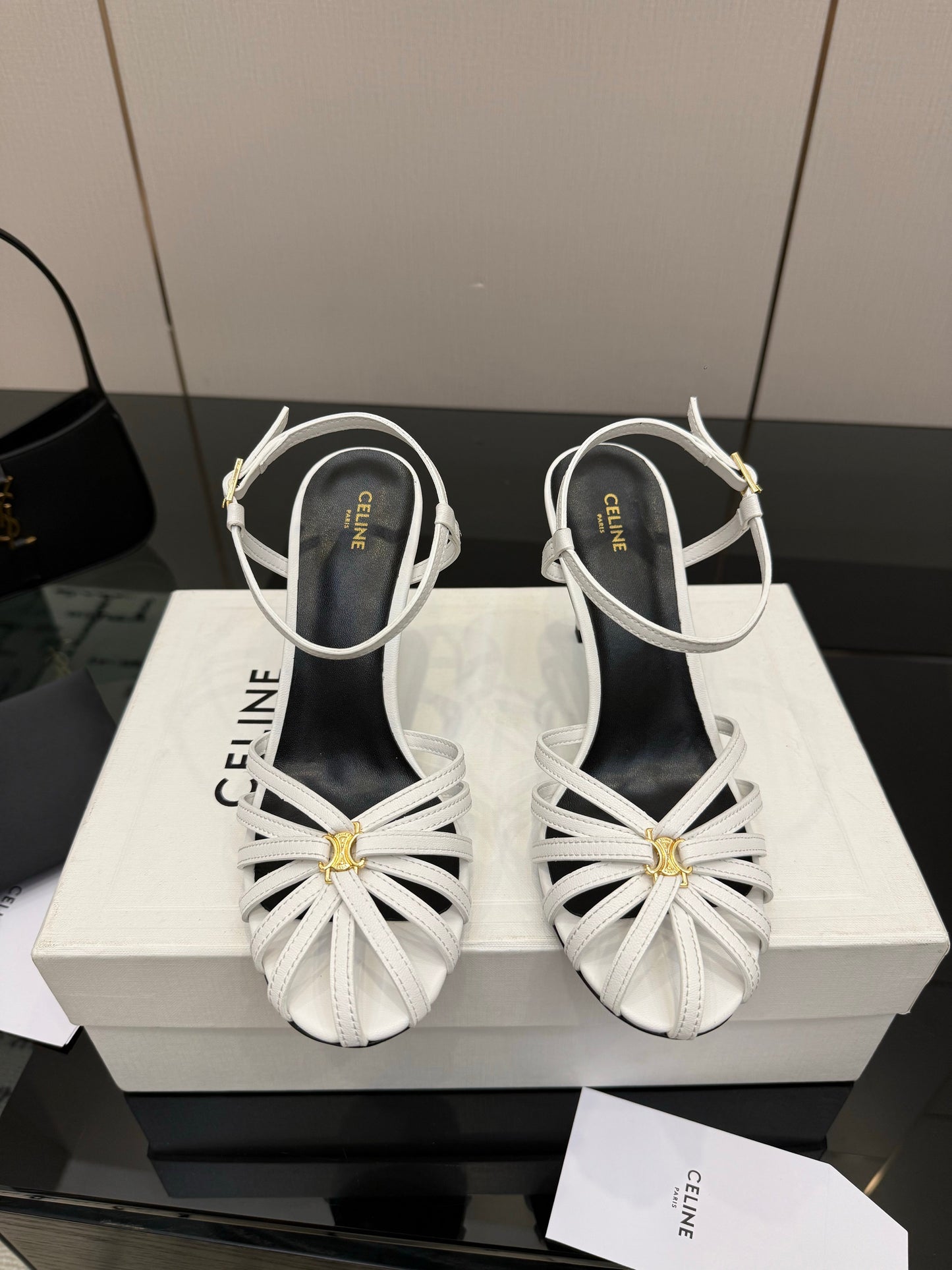 Celine 26s Sandal Triomphe 8.5cm White Lambskin 894266