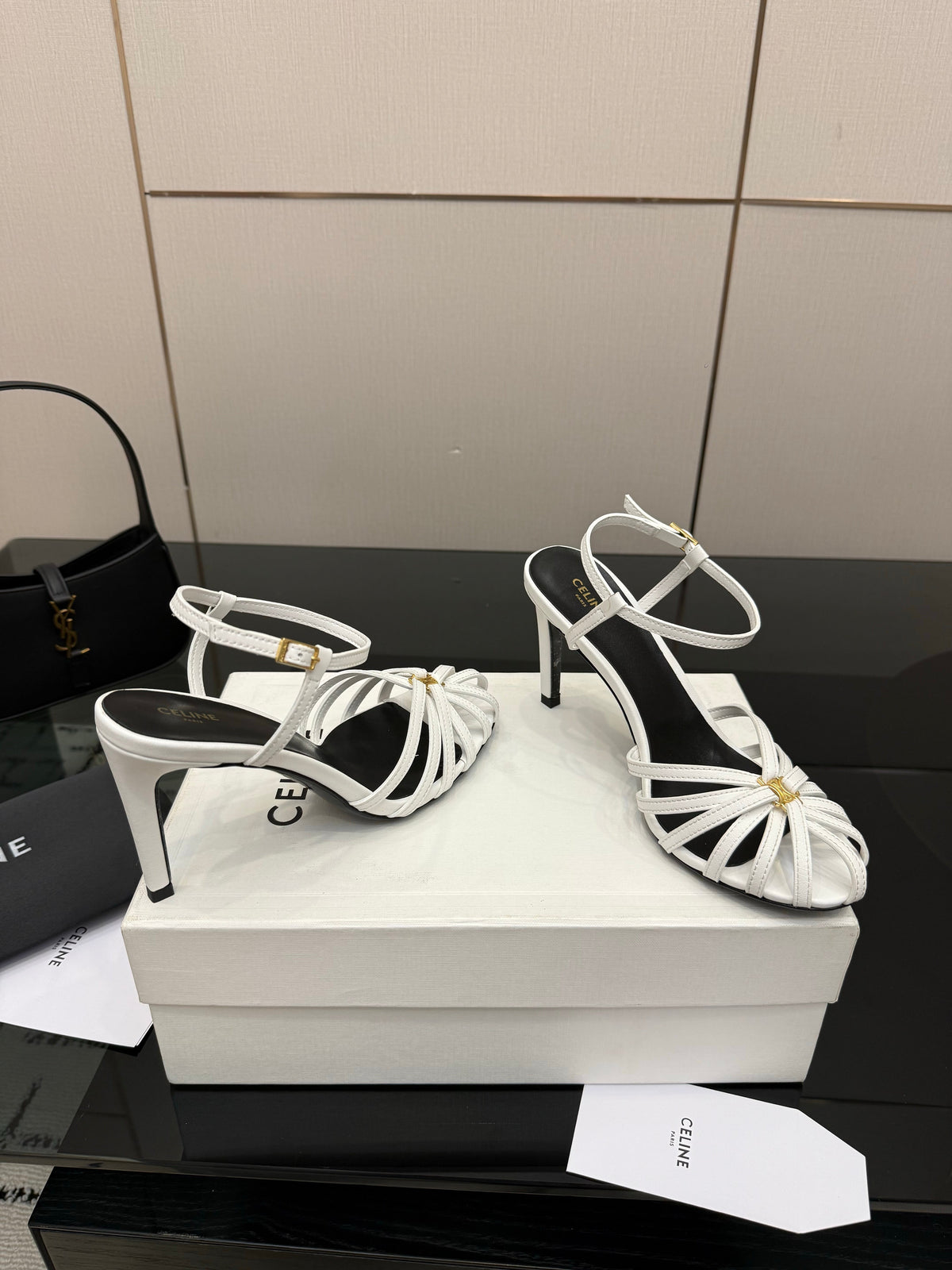 Celine 26s Sandal Triomphe 8.5cm White Lambskin 894266