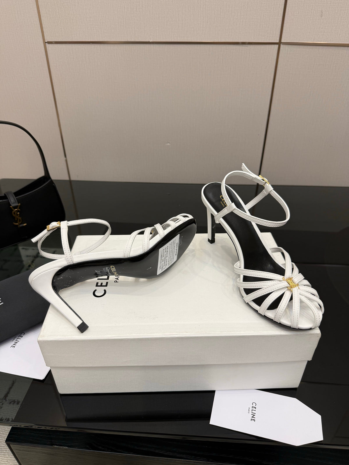 Celine 26s Sandal Triomphe 8.5cm White Lambskin 894266