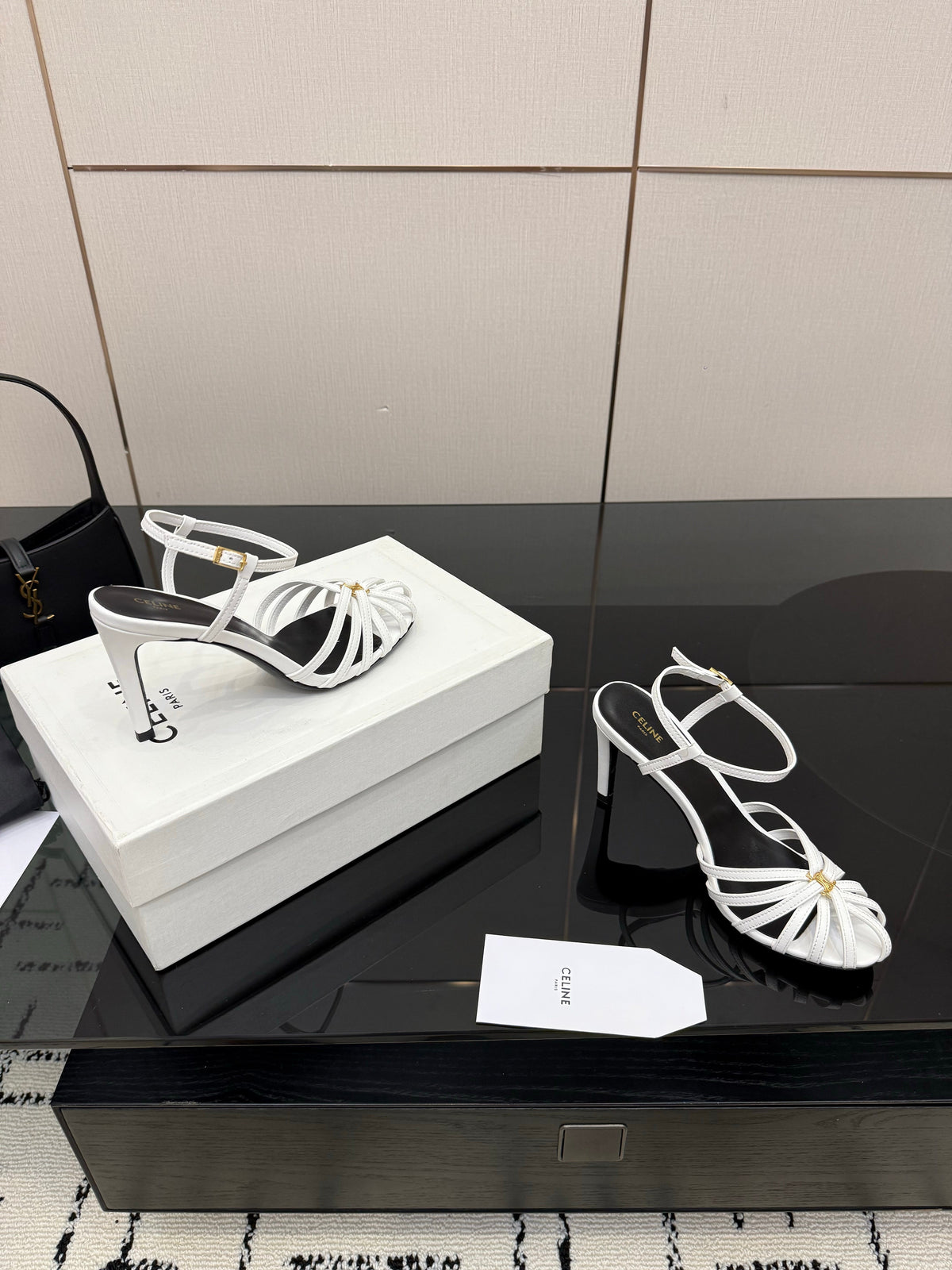 Celine 26s Sandal Triomphe 8.5cm White Lambskin 894266