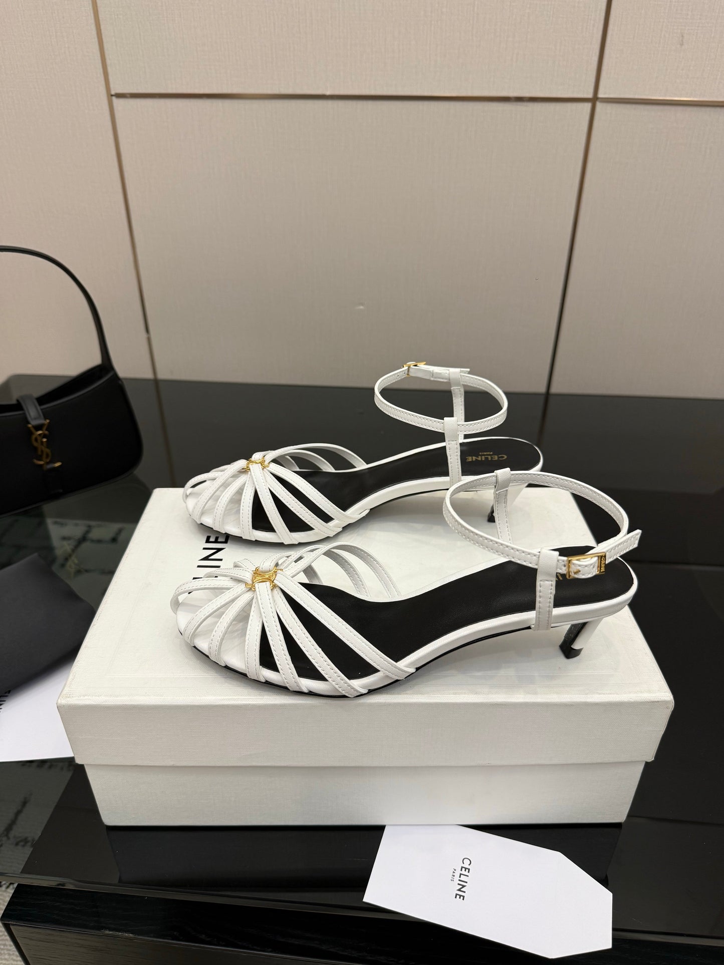 Celine 26s Sandal Triomphe 5cm White Lambskin 894267