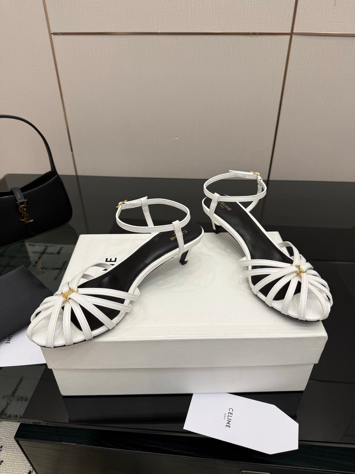 Celine 26s Sandal Triomphe 5cm White Lambskin 894267