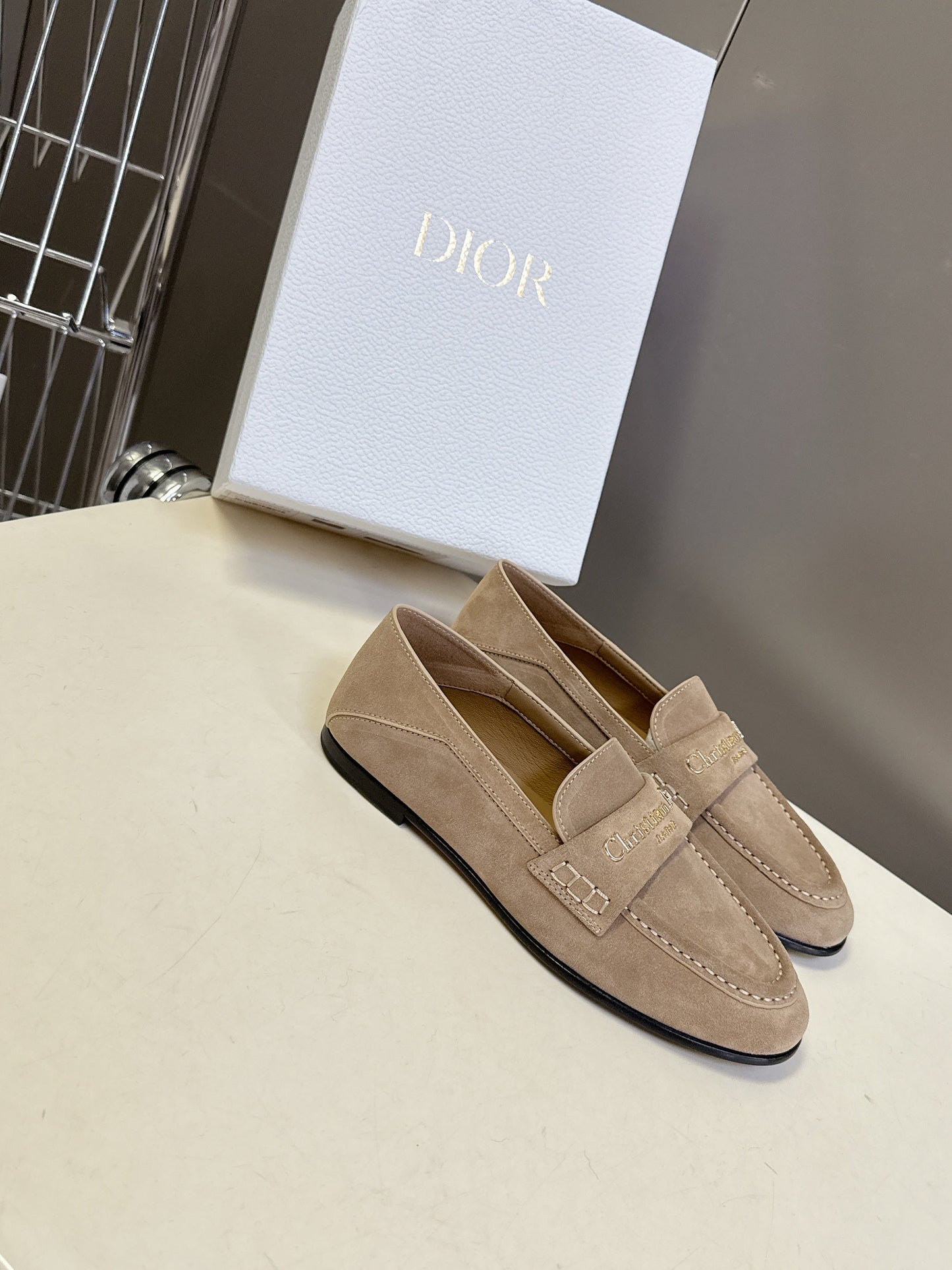 CD  Boy Loafer Rope 5mm  Beige Suede Calfskin  492542