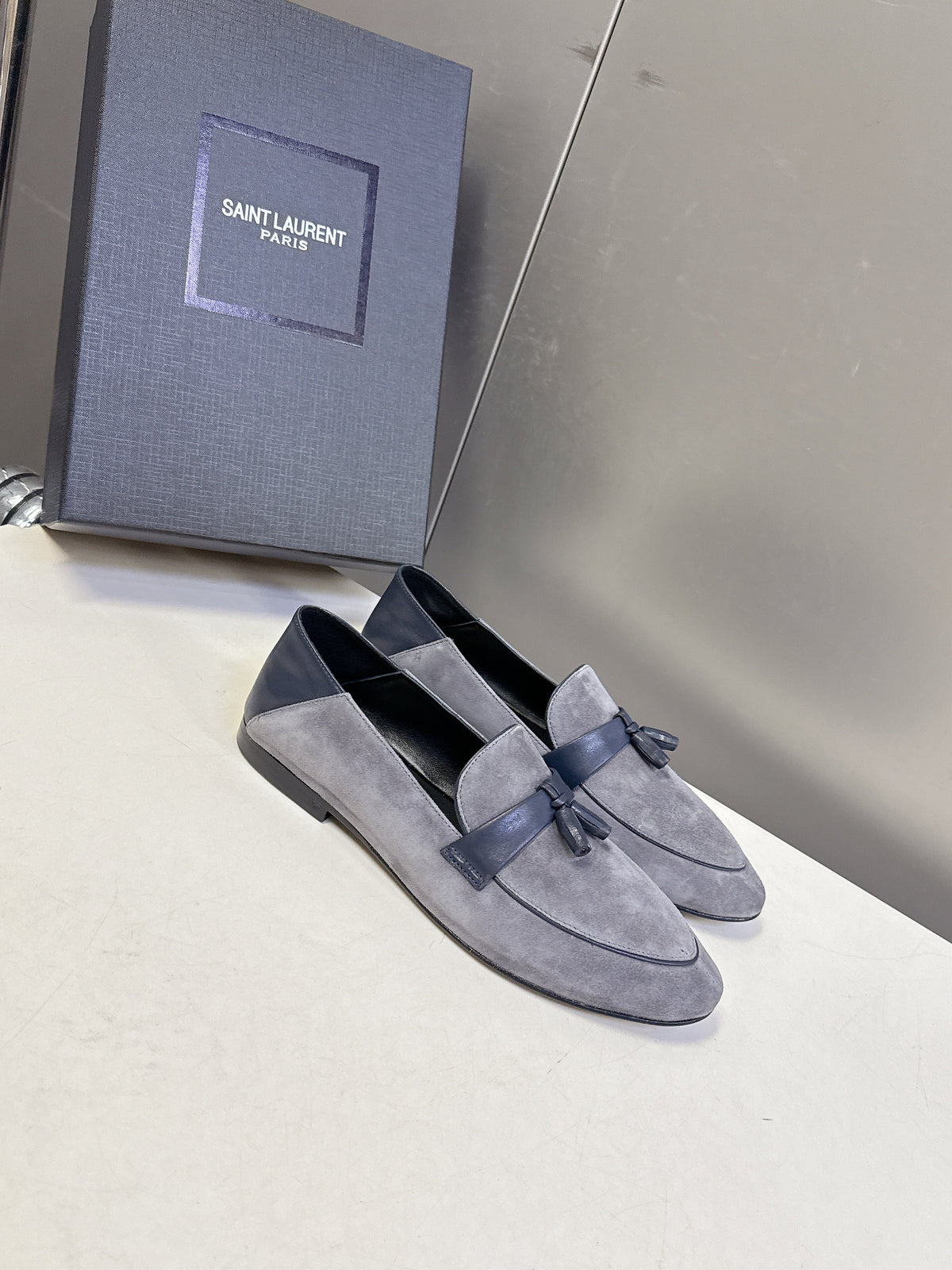 YSL 26s Loafer Black Grey Leather 635583