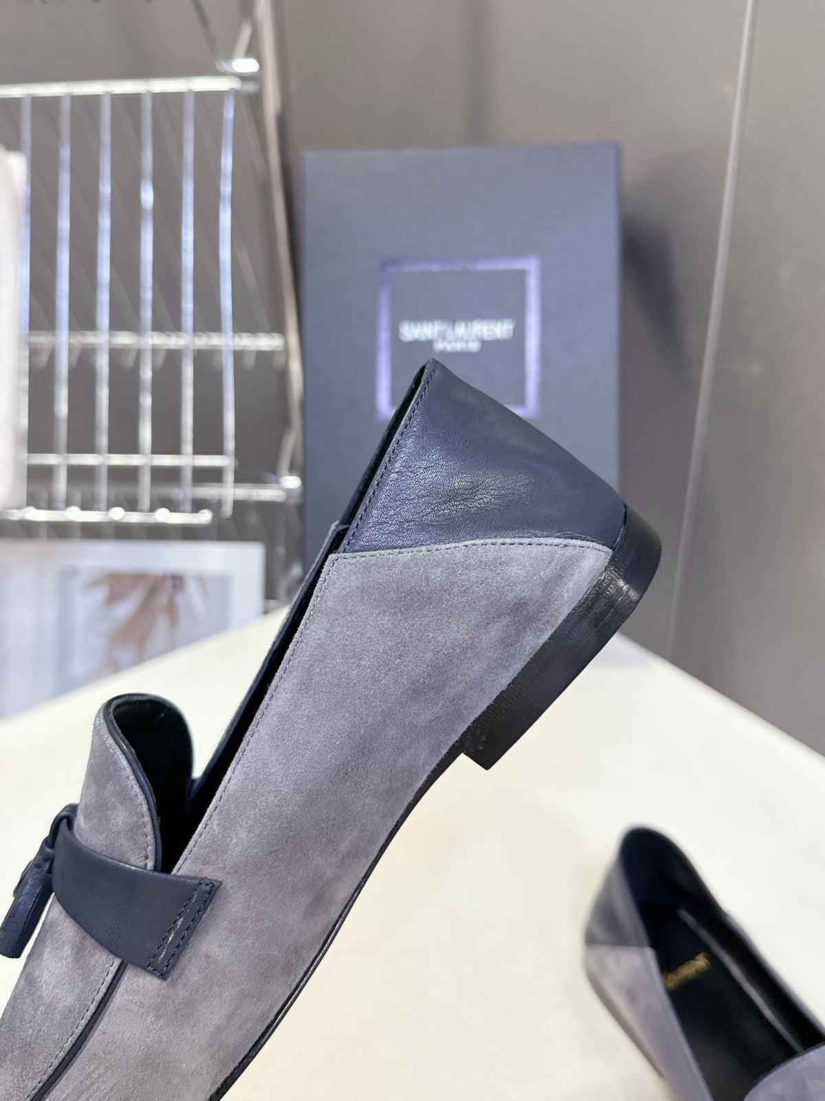 YSL 26s Loafer Black Grey Leather 635583
