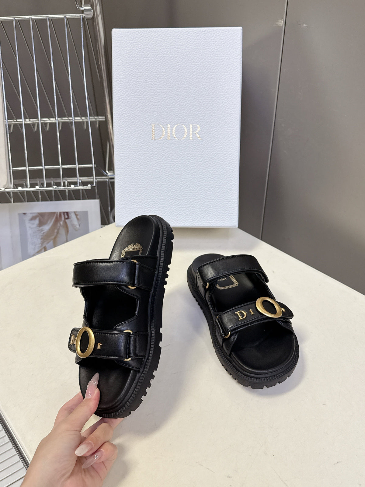 Dior 2026 Velcro Slip-on Sandal Black Leather 716903