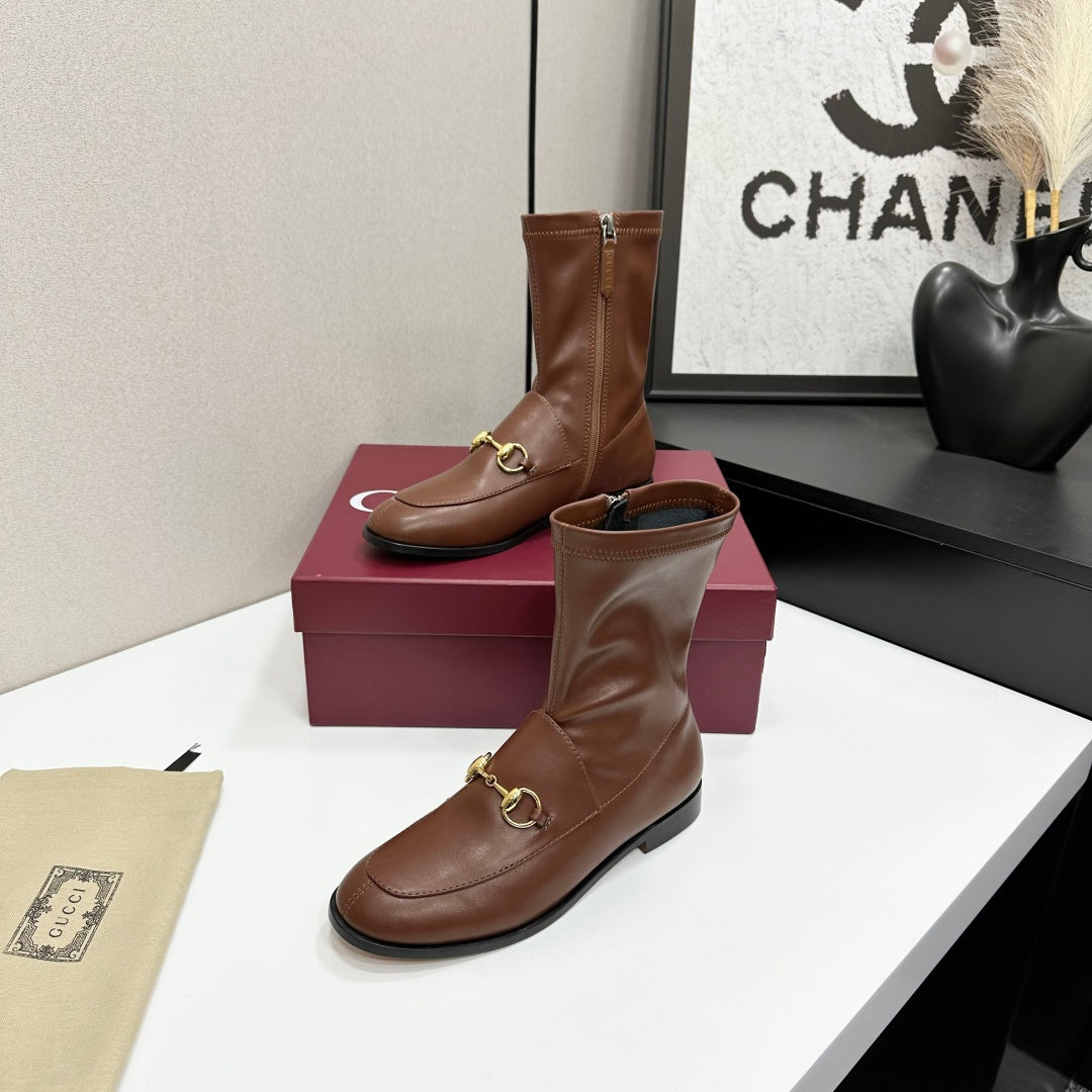GG Jordaan Horsebit Ankle Boots 2.5 Brown Sheepskin 626774