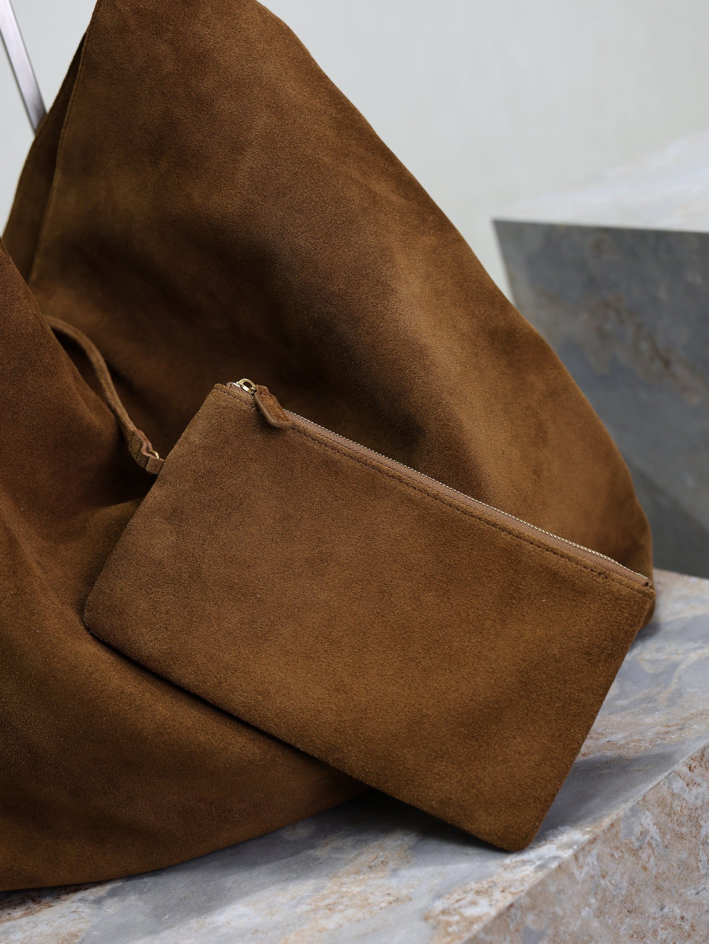 Prada AMALIA Tote Bag 40cm Dark Brown Suede GHW